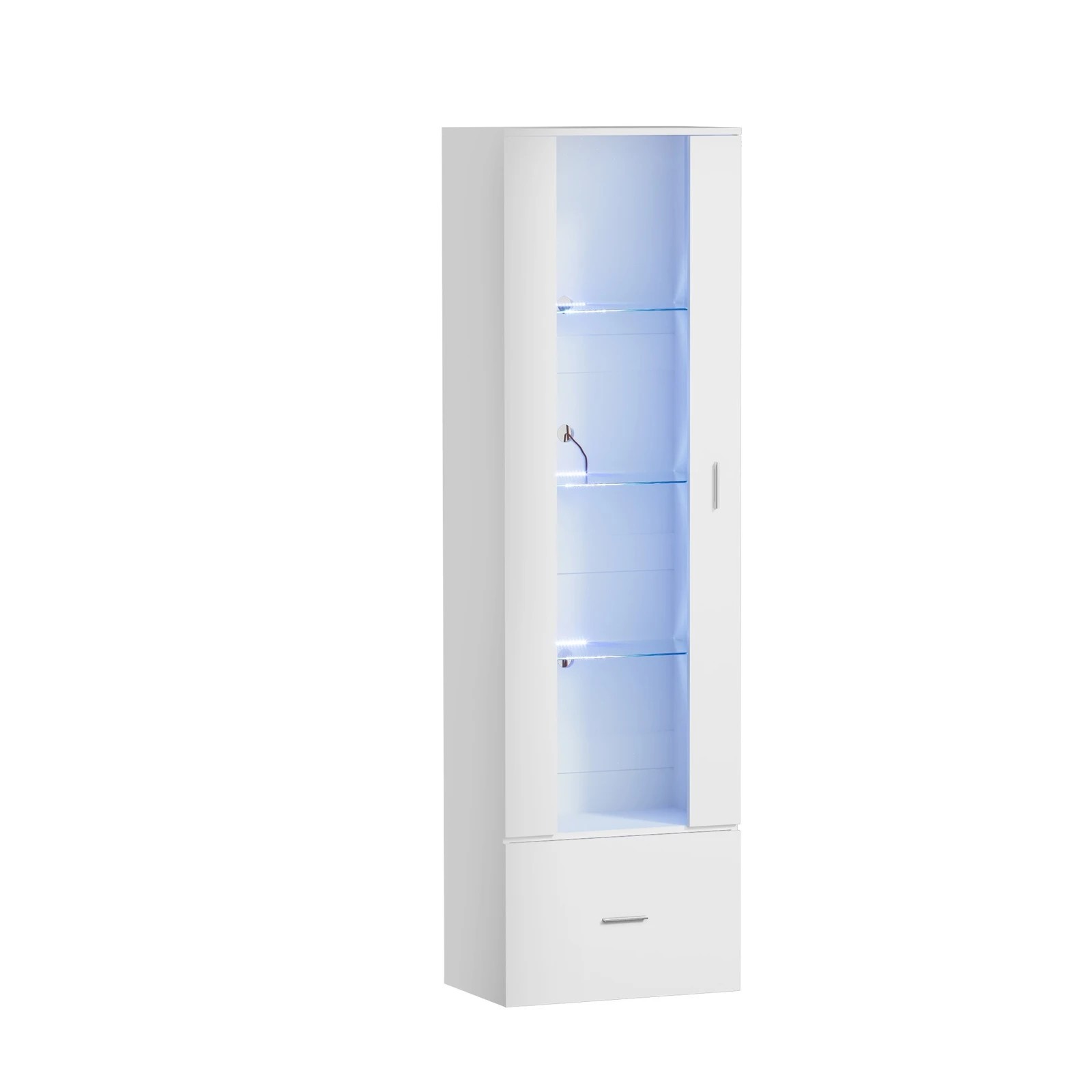 6 Oikiture Display Cabinet Buffet Sideboard LED Light Cupboard- White, 6 of 10