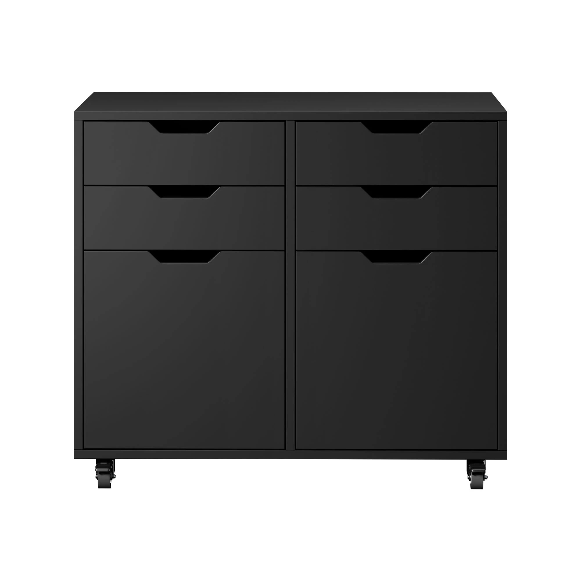 6 Oikiture Filing Cabinet 2 Door 4 Drawer Mobile Office Storage Cabinet - Black, 6 of 8