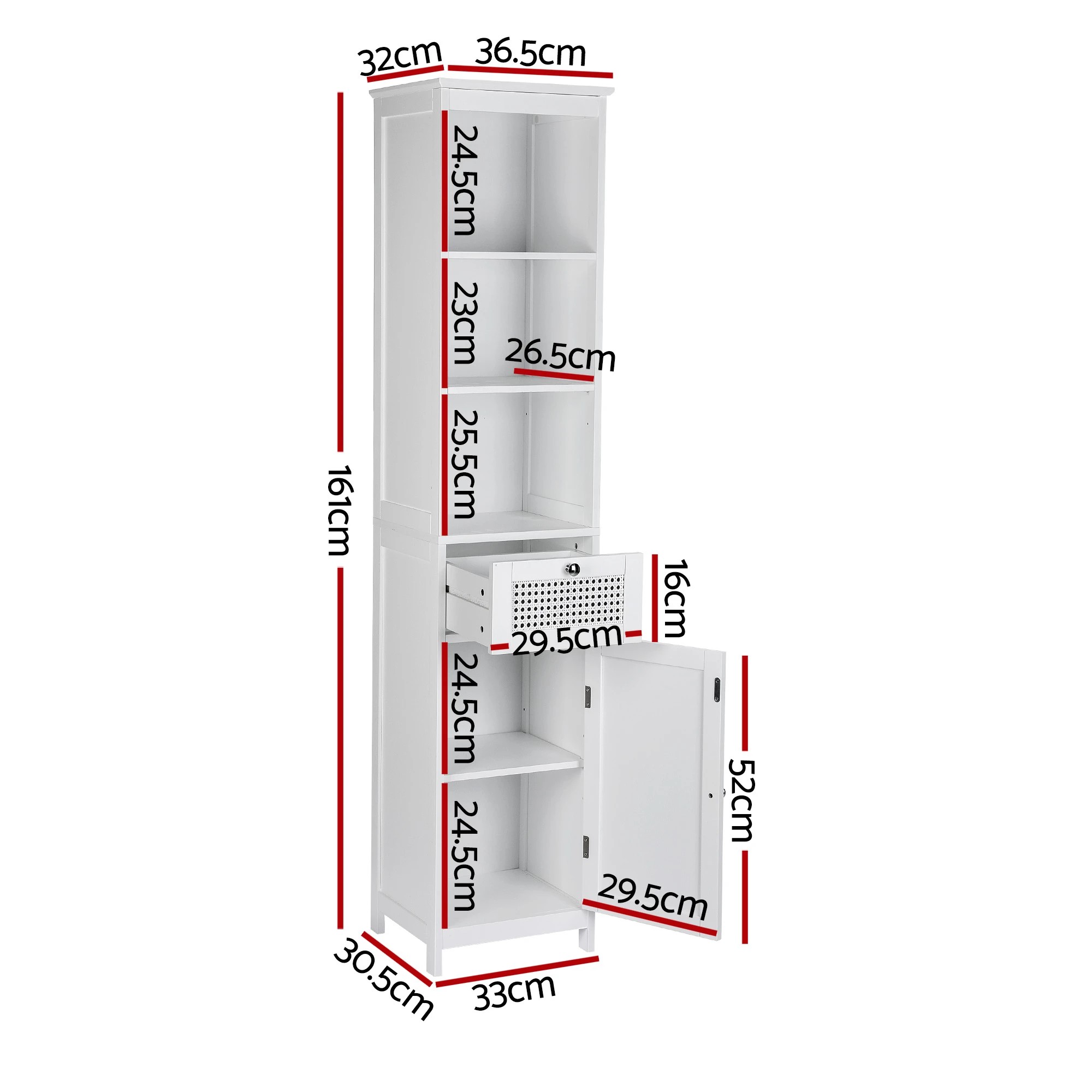 3 Artiss Bathroom Cabinet Storage X2 Rattan 161cm - White, 3 of 8