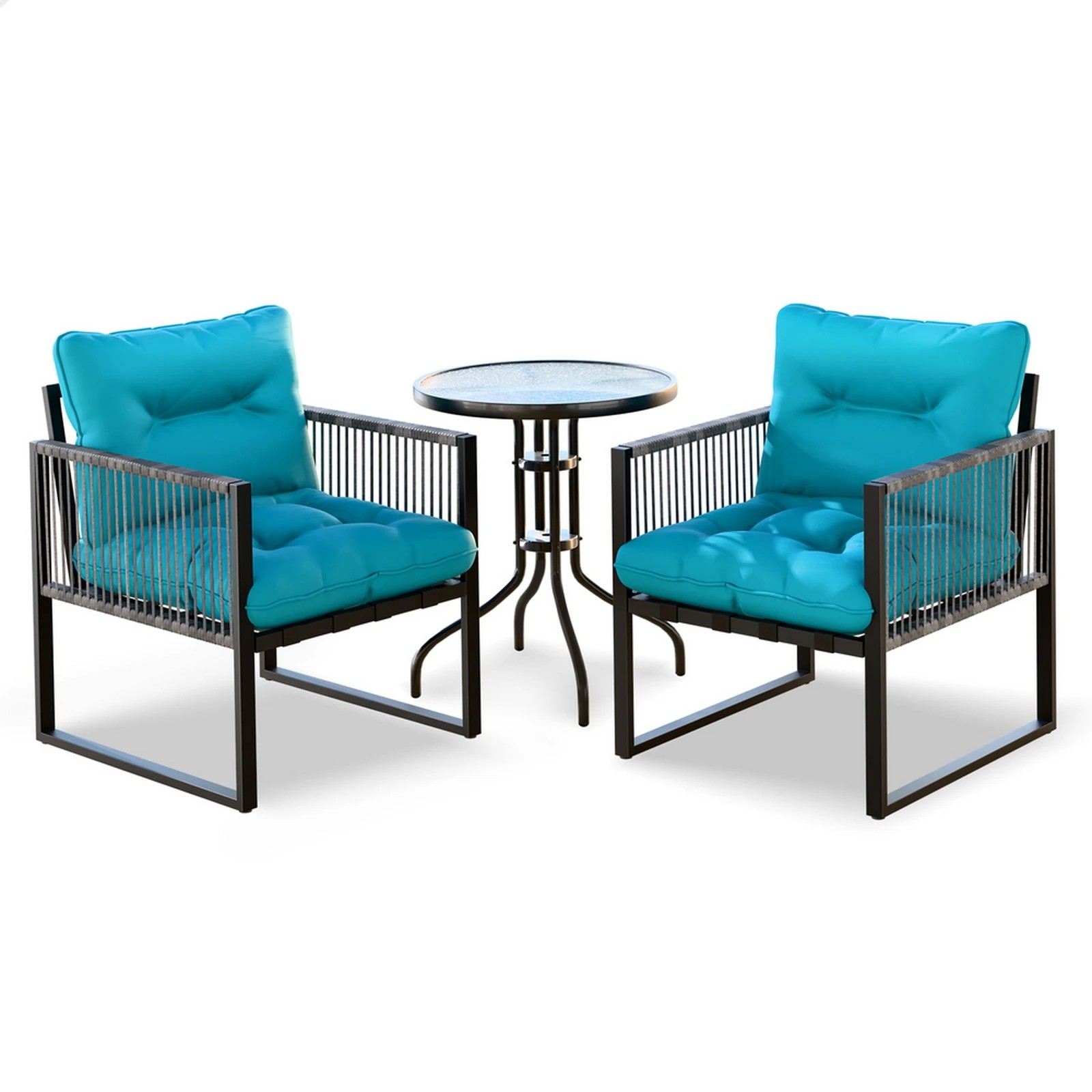 1 Alfordson Outdoor Patio Furniture Set Side Table Lounge Chairs Glass Armchair - Blue, 1 of 10