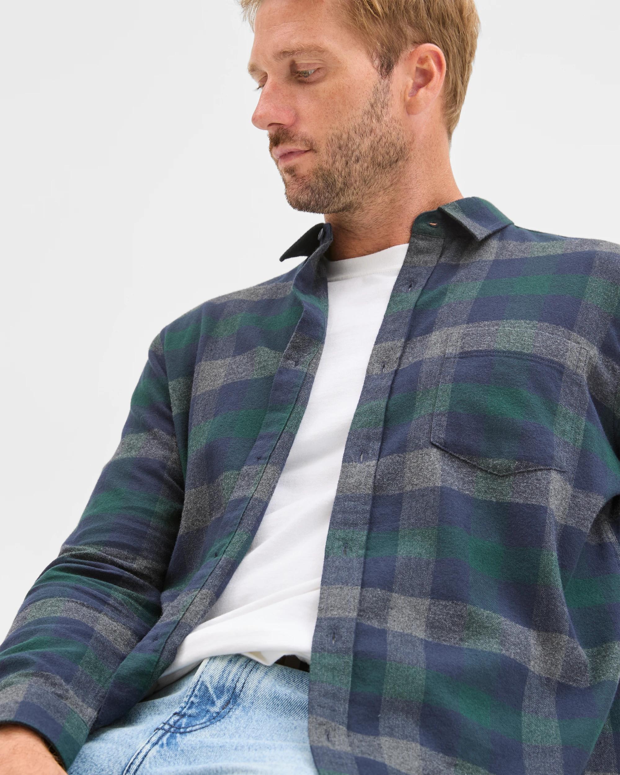 2 Target Australian Cotton Long Sleeve Flannelette Shirt WINTER GREEN, 2 of 5