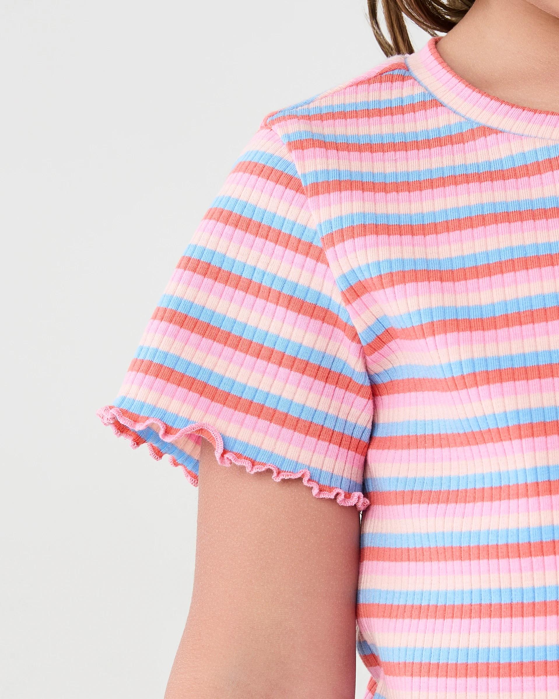 4 Short Sleeve Ribbed T-shirt Mlt Stripe, 4 of 7