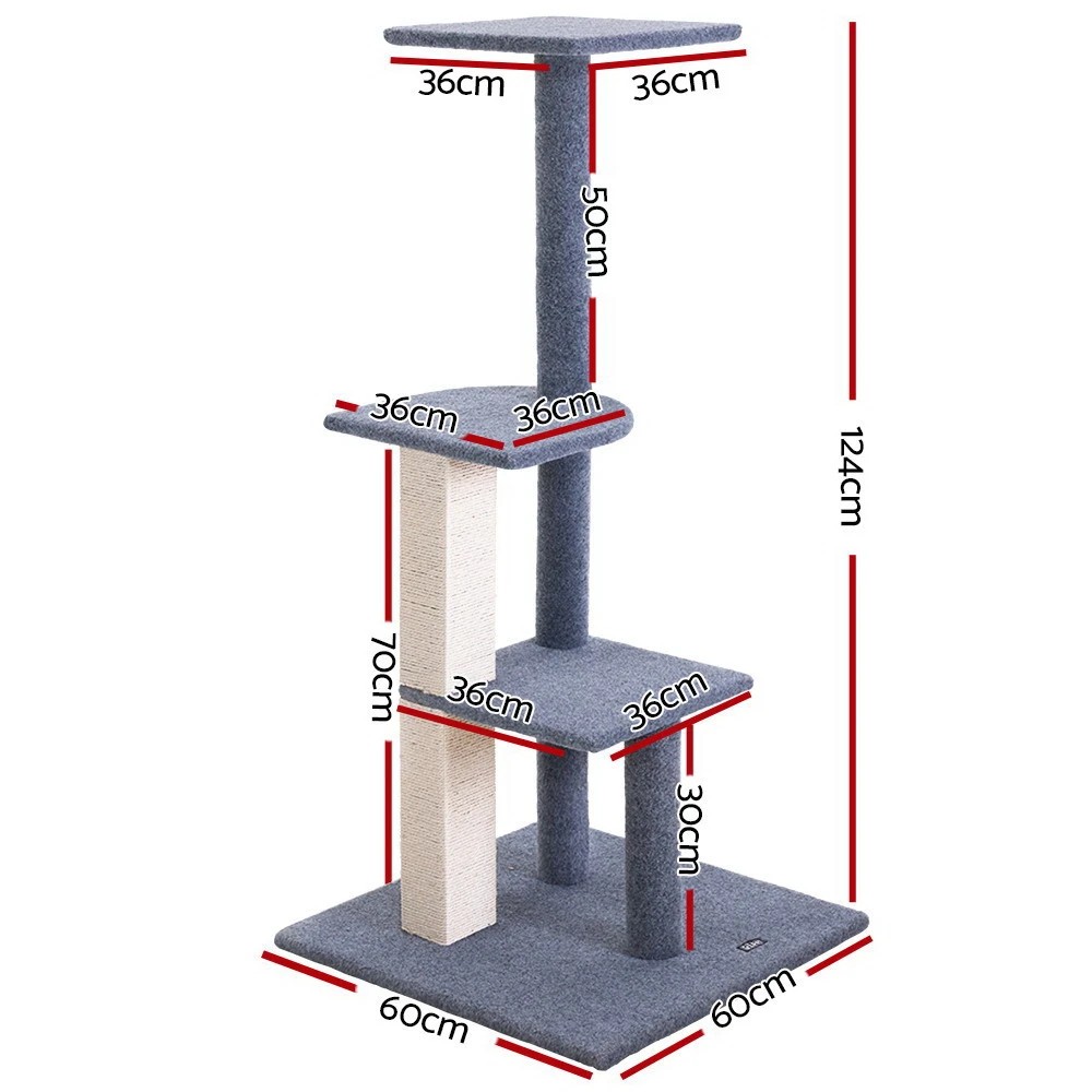 2 i.Pet Cat Tree 124cm Scratching Post Tower Scratcher Trees Wood Condo - Grey, 2 of 7