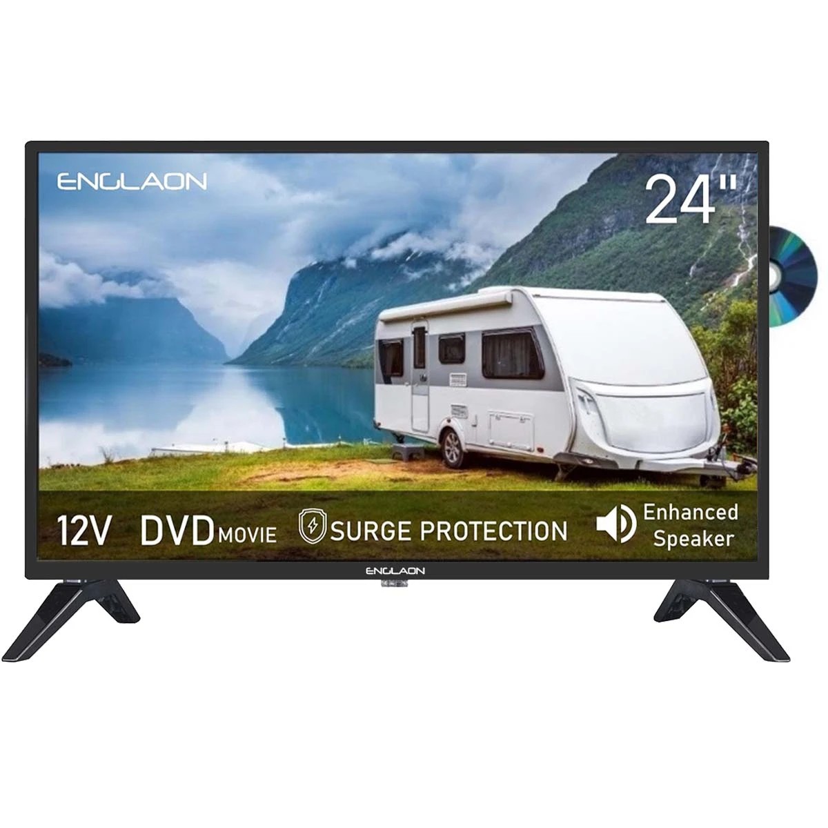 3 ENGLAON 24″ HD LED 12V TV with Built-in DVD player - Black, 3 of 10