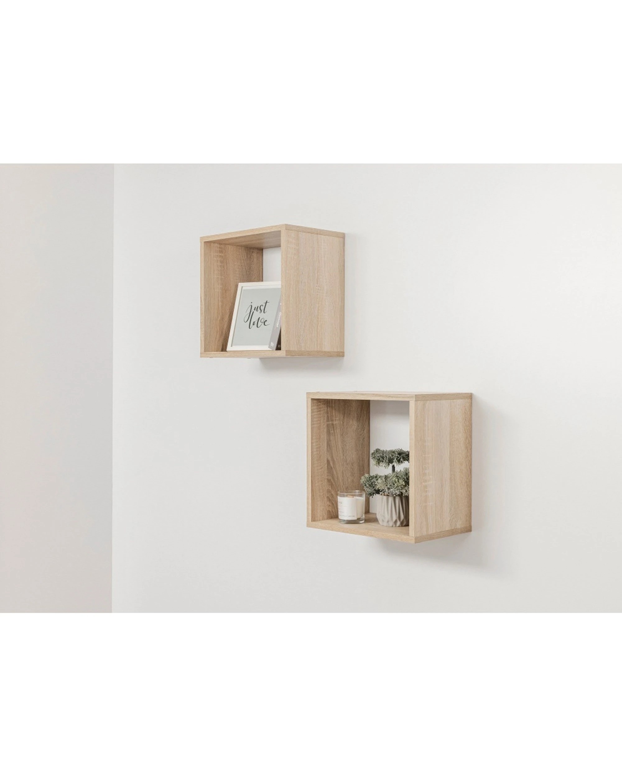 3 European Cabinetry 2pc Bergen Cube Display Shelf Set Swiss Krono Boards Oak - Natural, 3 of 3