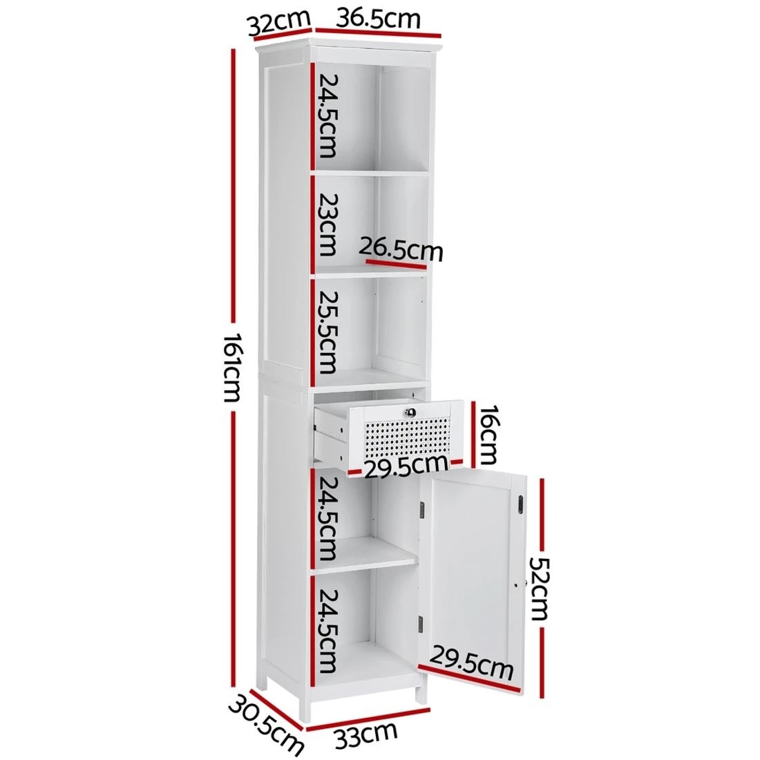 4 Artiss Bathroom Cabinet Storage 161cm  Rattan - White, 4 of 8