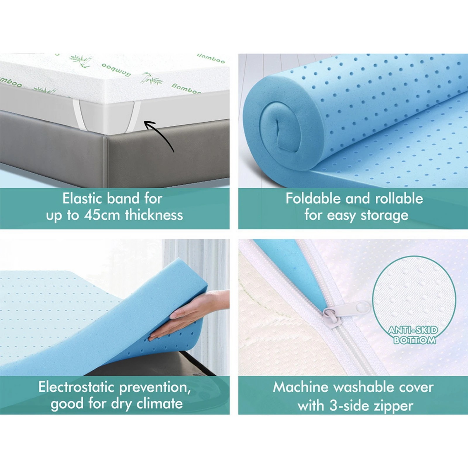 2 Starry Eucalypt Memory Foam Mattress Topper 8cm Ventilated Cool Gel - Double Bed, 2 of 10