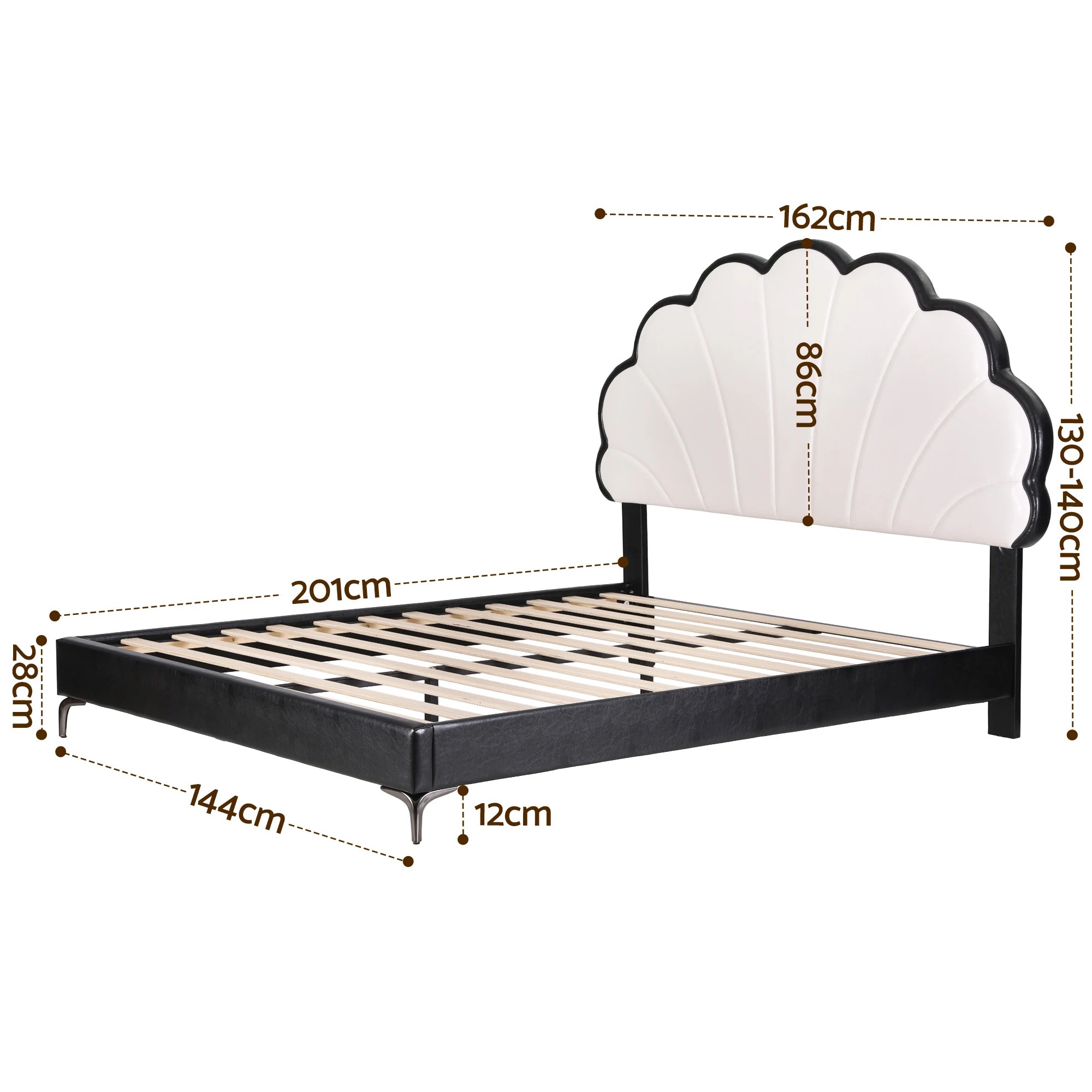 2 Artiss Bed Frame with Adjustable Shell Headboard and PVC Upholstery - Double Bed - Multi, 2 of 9
