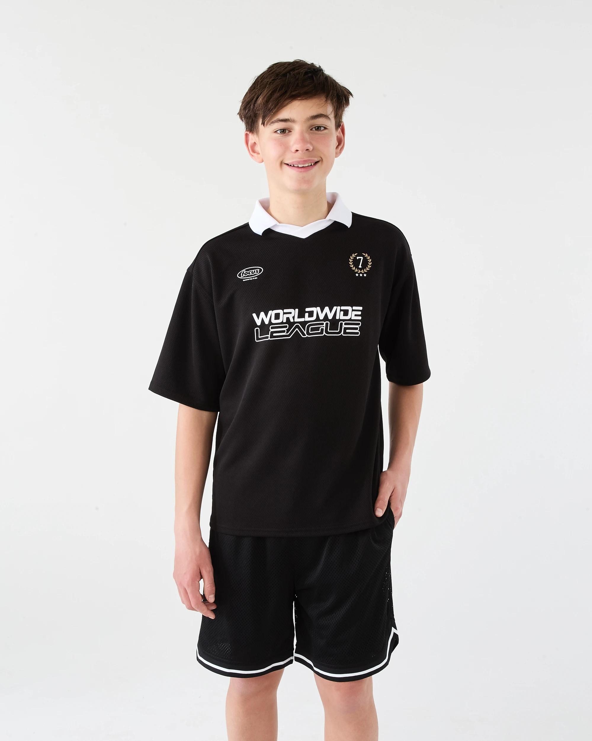 1 Short Sleeve Mesh Collar T-shirt Blk Varsit, 1 of 6