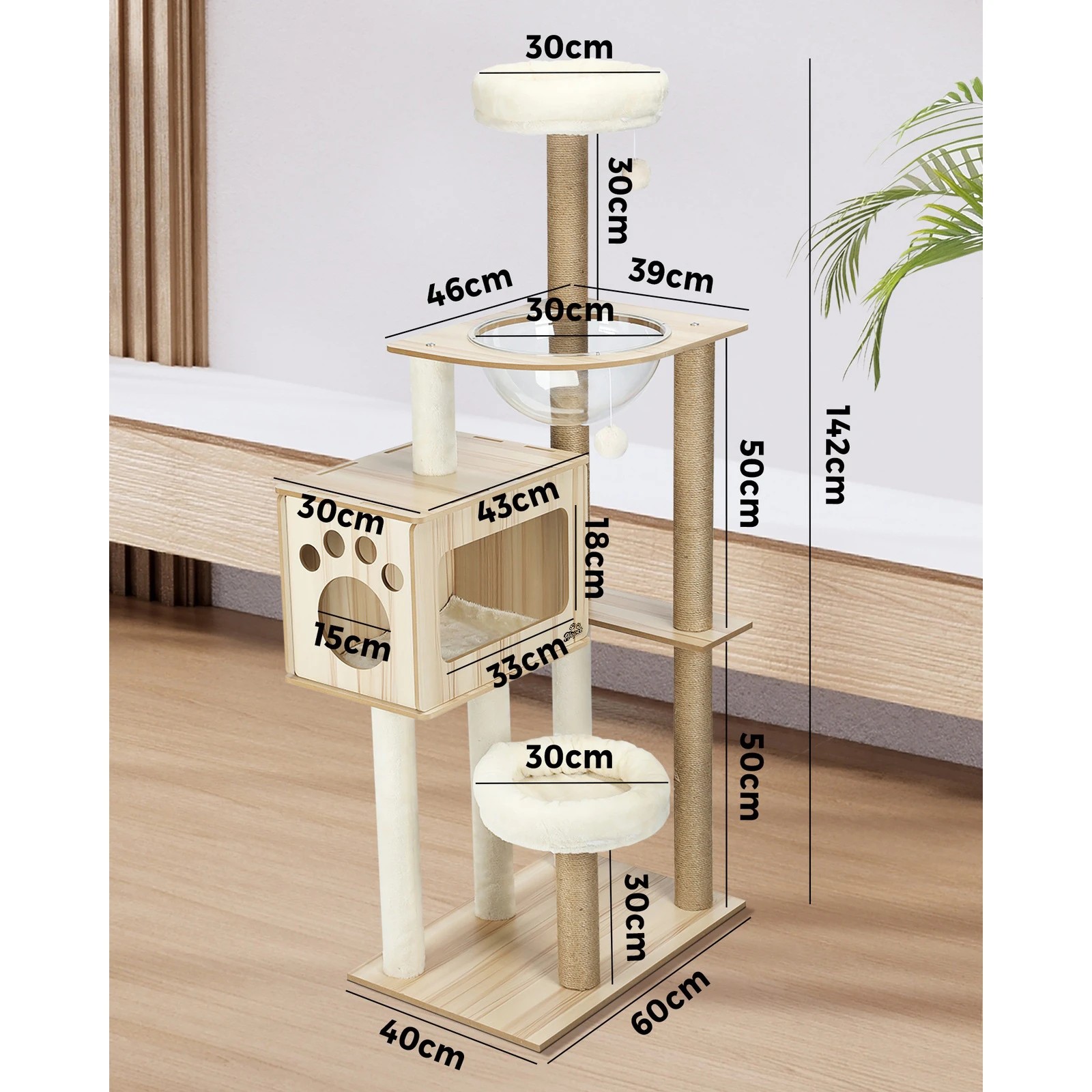 3 Alopet Cat Tree Tower Scratching Post Scratcher Cats Condo House Bed Furniture
 - Natural, 3 of 3