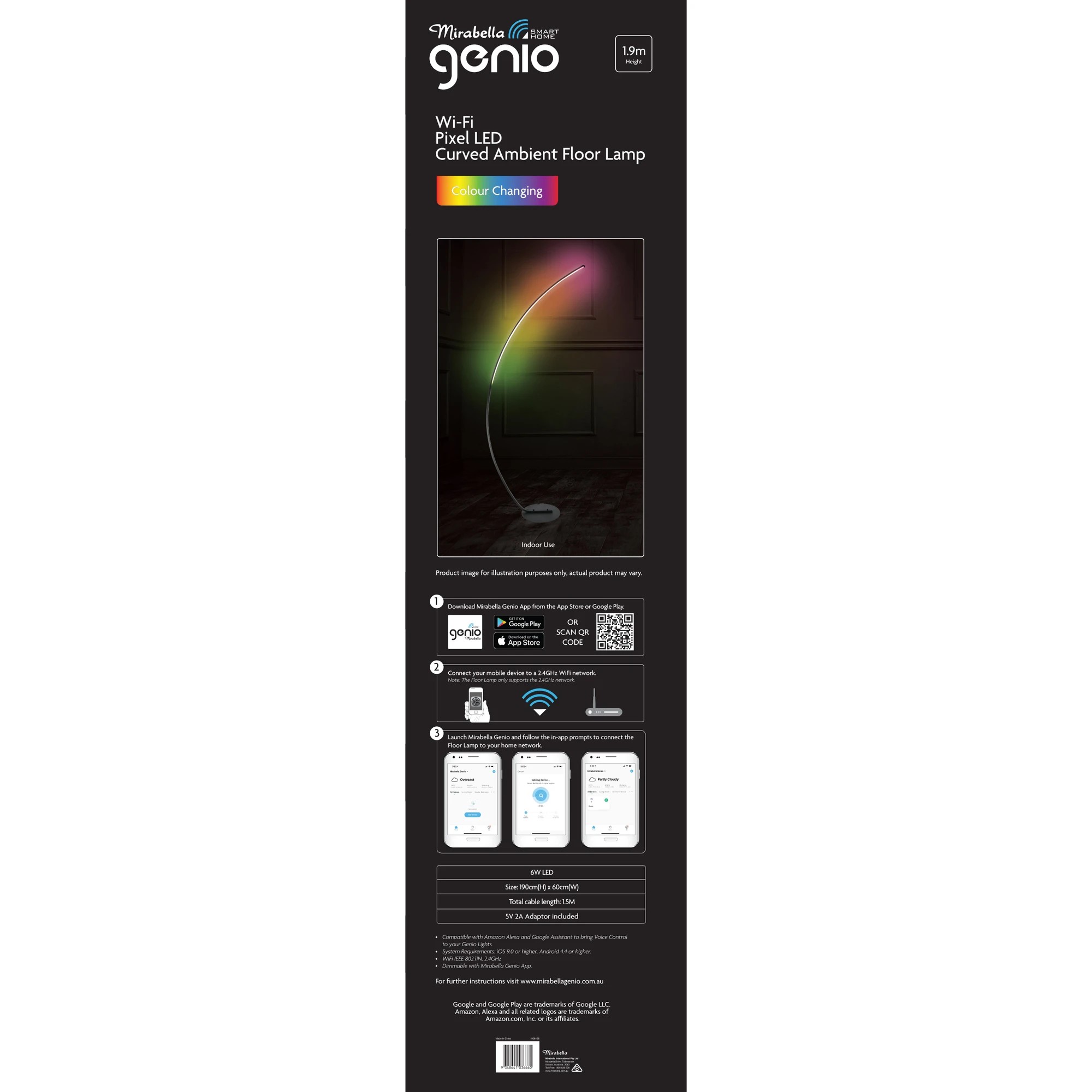 4 Mirabella Genio Wi-Fi Pixel LED Curved Ambient Floor Lamp, 4 of 4
