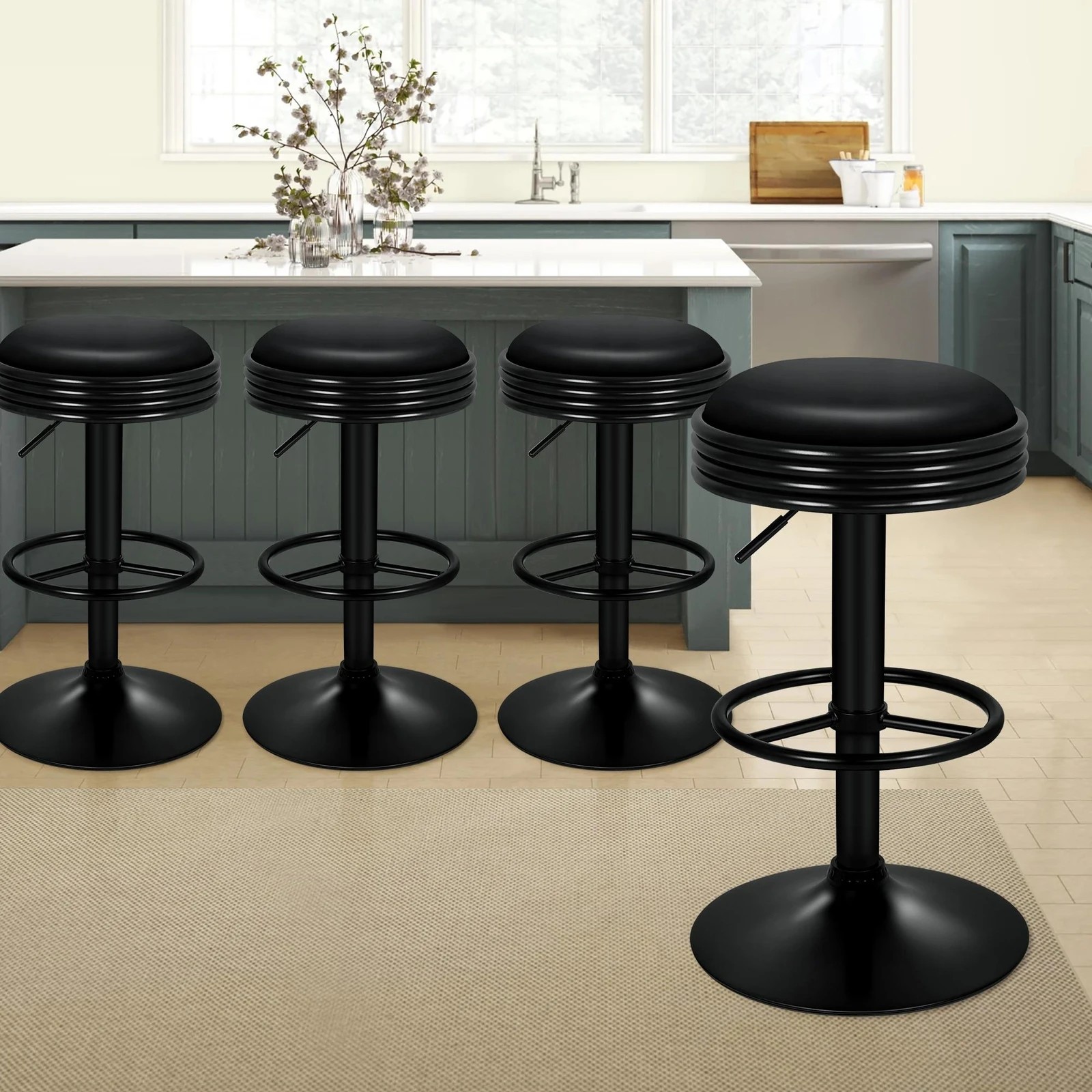 2 Alfordson 4x Bar Stools Sade Kitchen Swivel Chair Leather Gas Lift - Black, 2 of 8