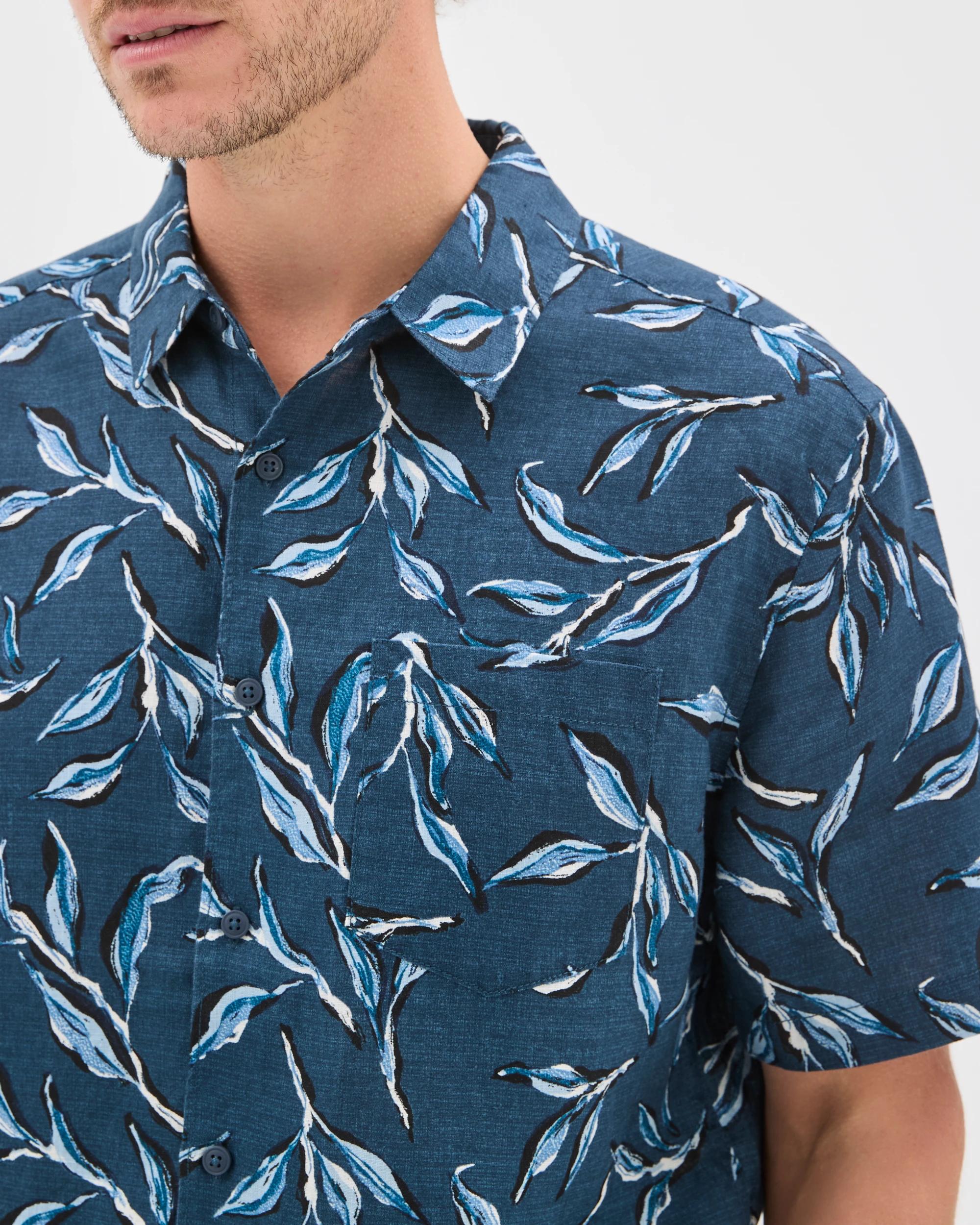 5 Target Man European Linen Short Sleeve Printed Shirt NAVY, 5 of 7