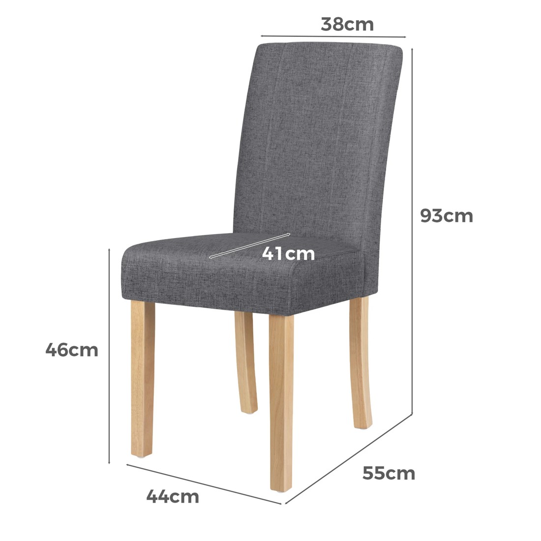 8 Alfordson 2x Dining Chair Cafe Kitchen Lounge Padded High-Back Wood Fabric - Grey, 8 of 10