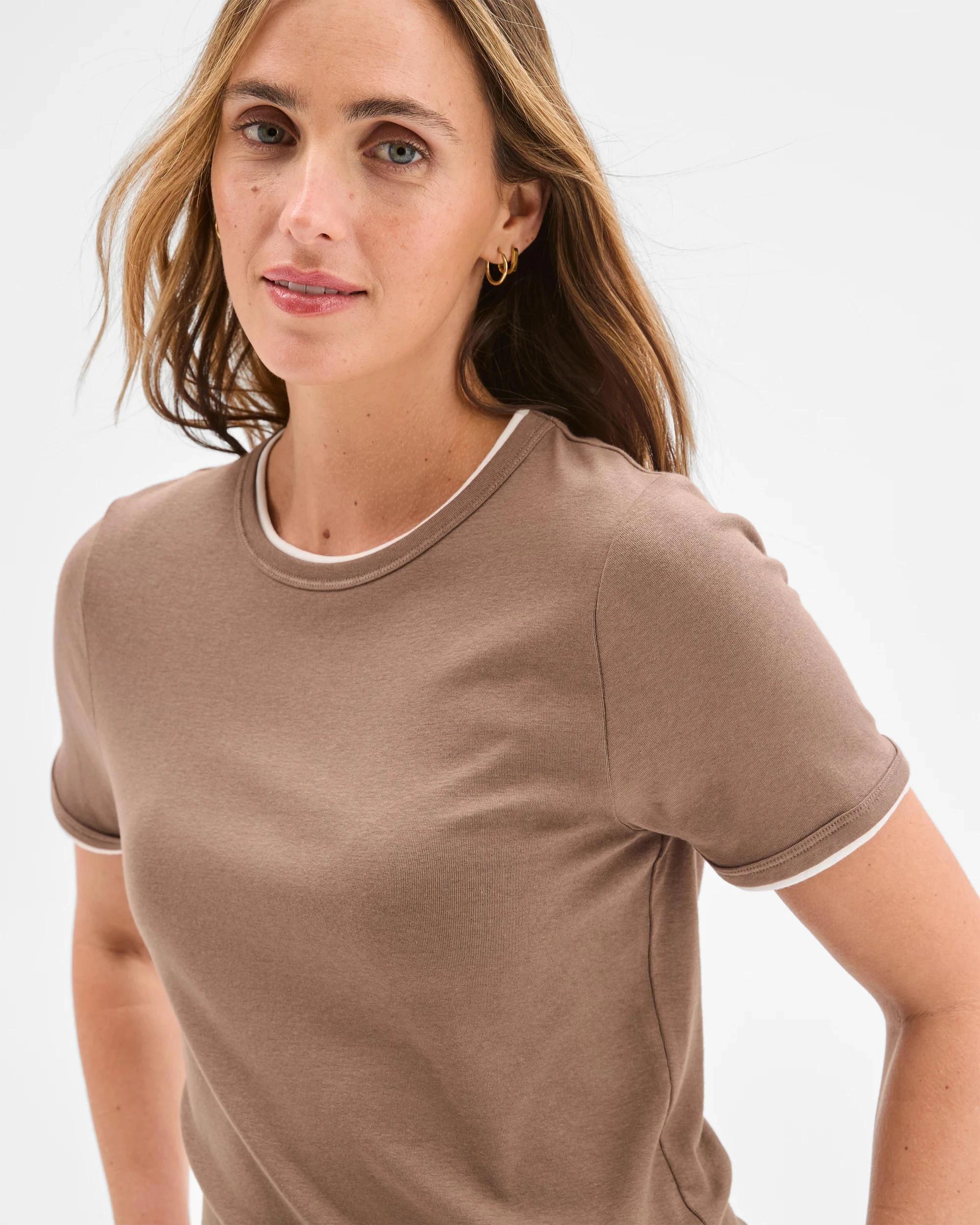 4 Target Australian Cotton Blend Tipped Edge T-Shirt TAUPE, 4 of 6