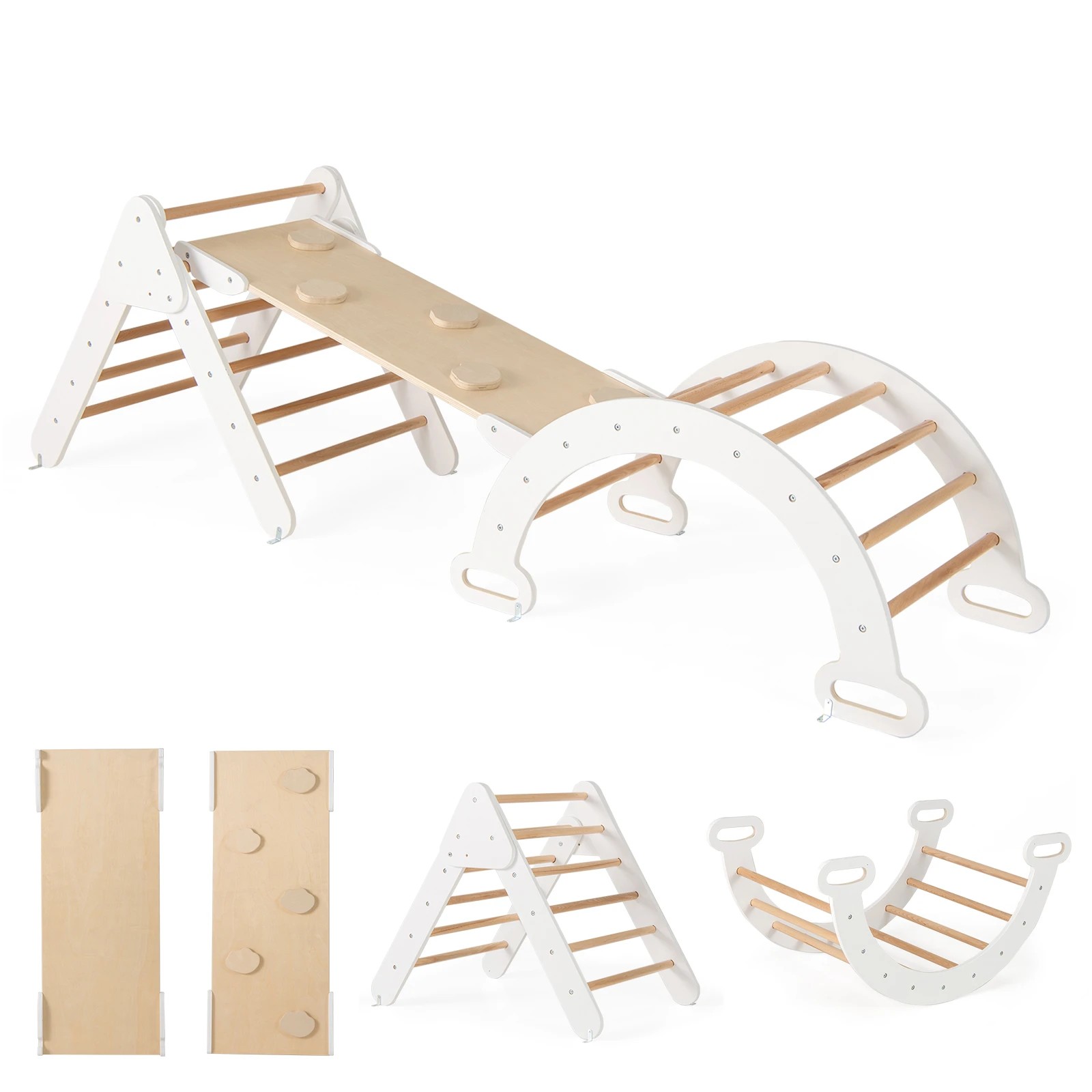 1 Costway Kids Climb Playset Wood Climbing Frame Rocking Arch Slide, 1 of 6