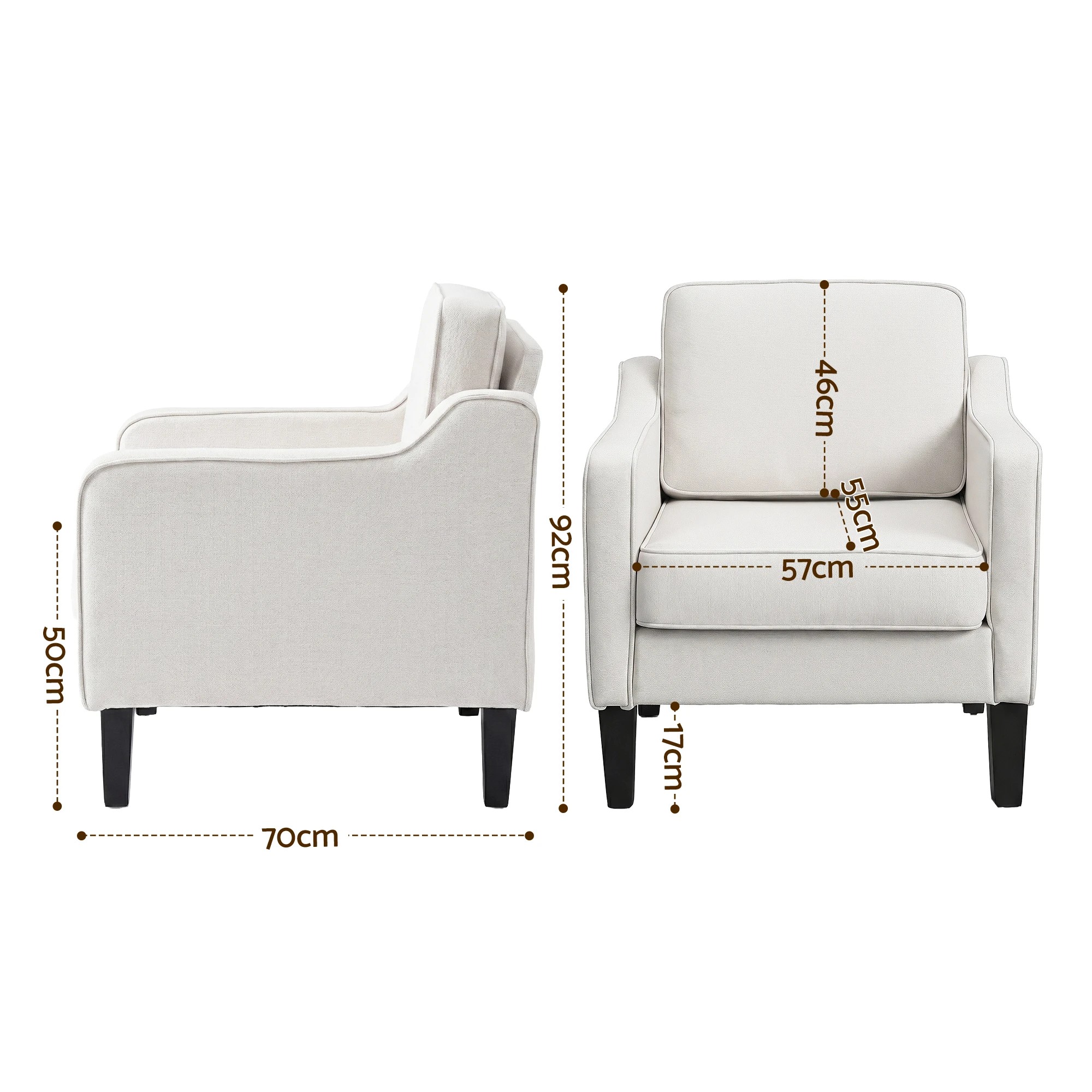 2 Artiss Armchair Lounge Accent Chair Linen Fabric - White, 2 of 3