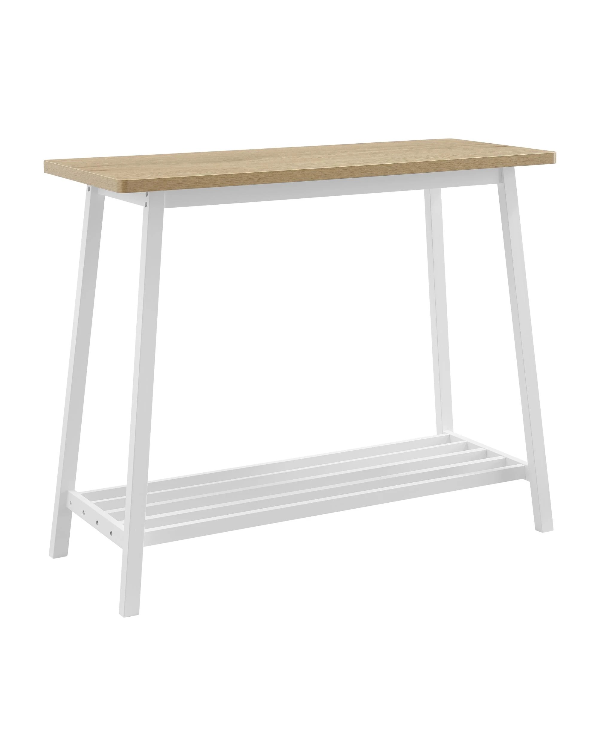 1 Kodu Console Hallway Entryway Table with Shelf, Oak Look Top - White, 1 of 9