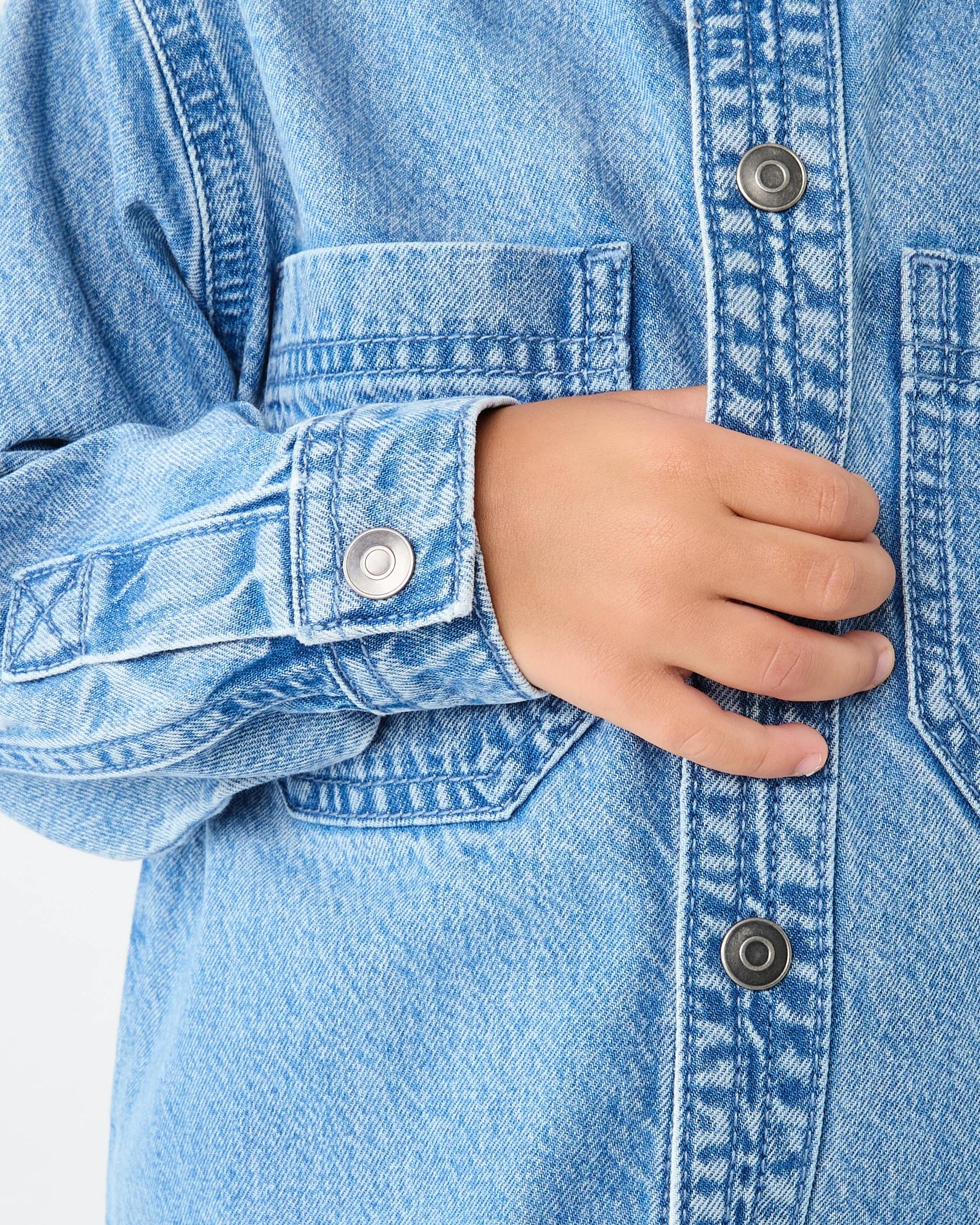 6 Denim Shacket Mid Wash, 6 of 8