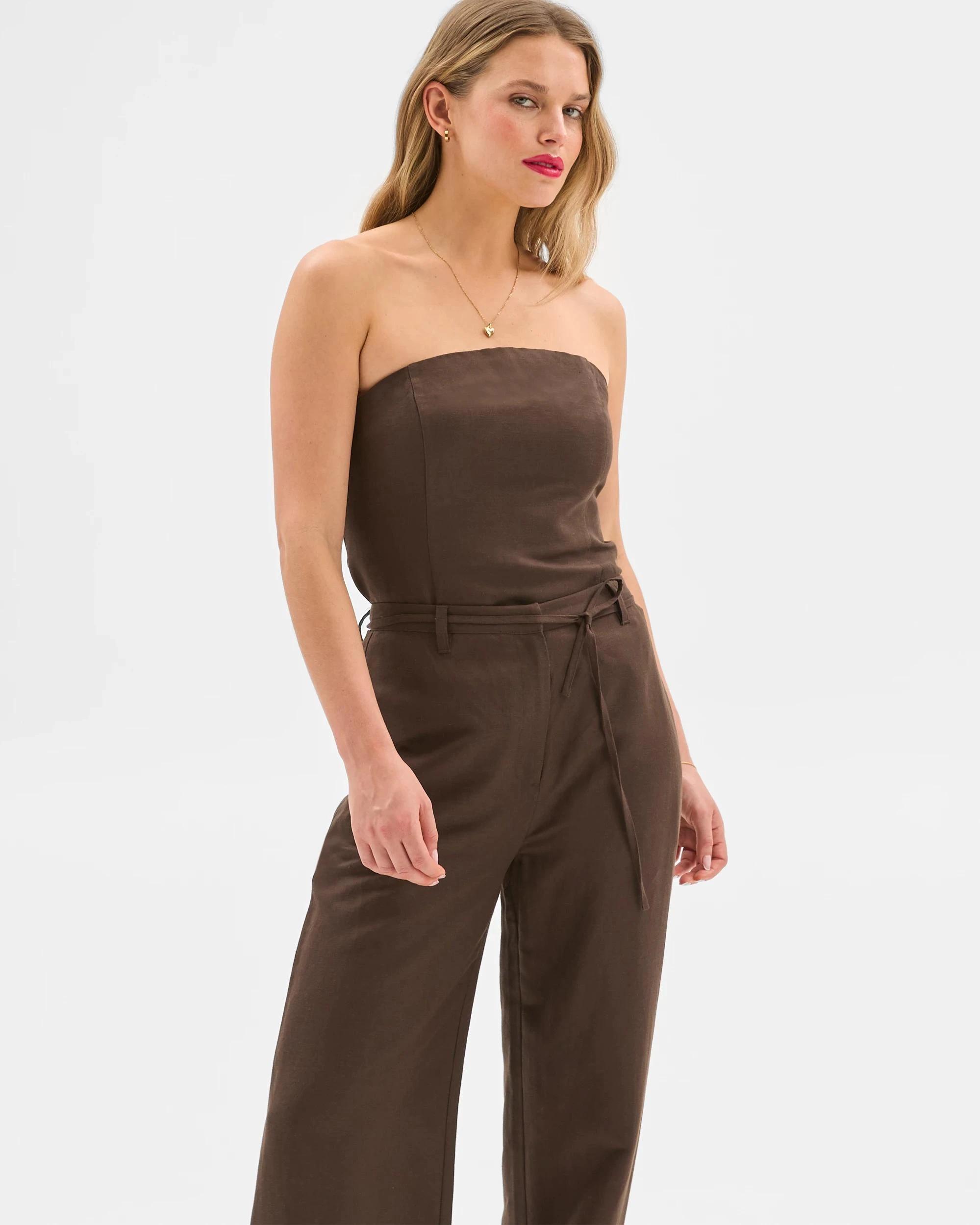 4 European Linen Blend Tie Detail Pants - Lily Loves DEEP BROWN, 4 of 10