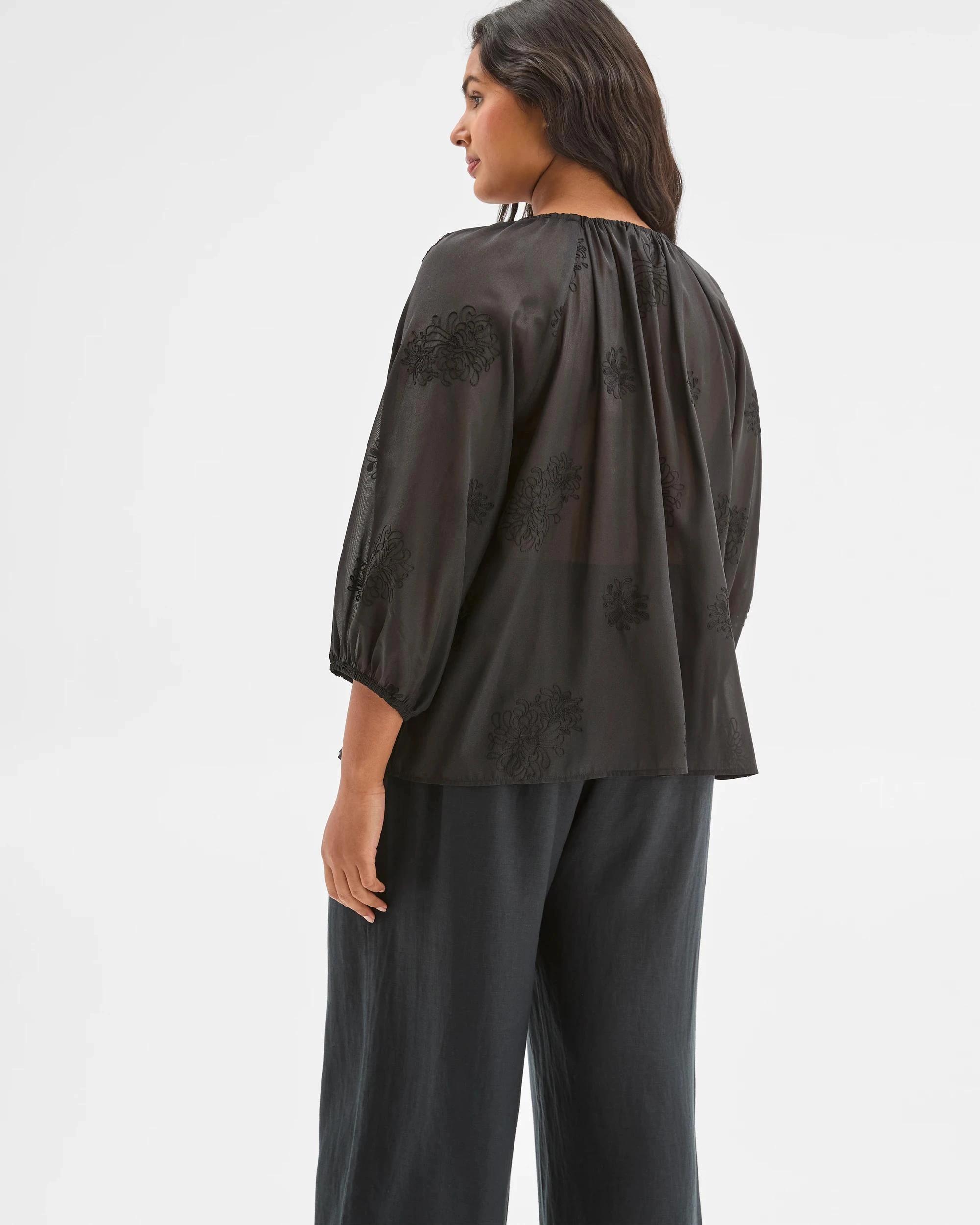 7 Target Plus Size 3/4 Sleeve Applique Detail Blouse BLACK, 7 of 7