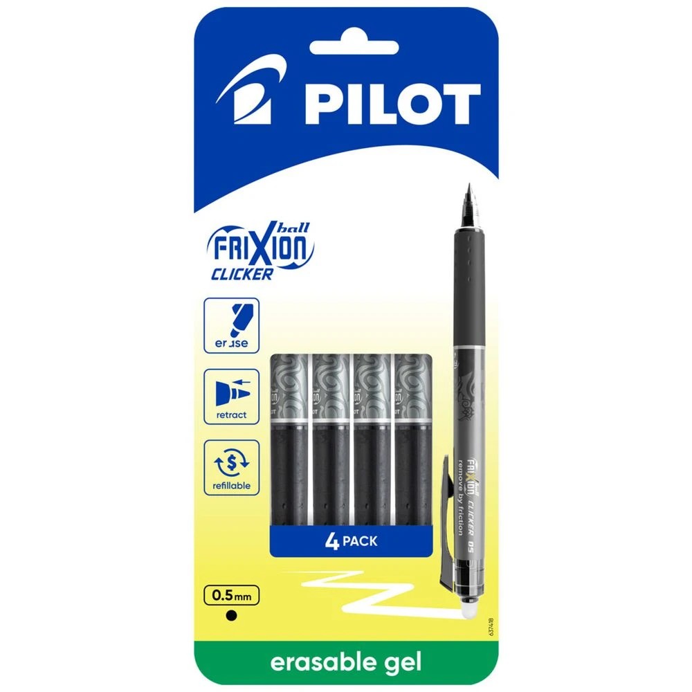 1 PILOT FriXion Clicker Erasable Gel Pen 0.5mm Black 4Pk, 1 of 9