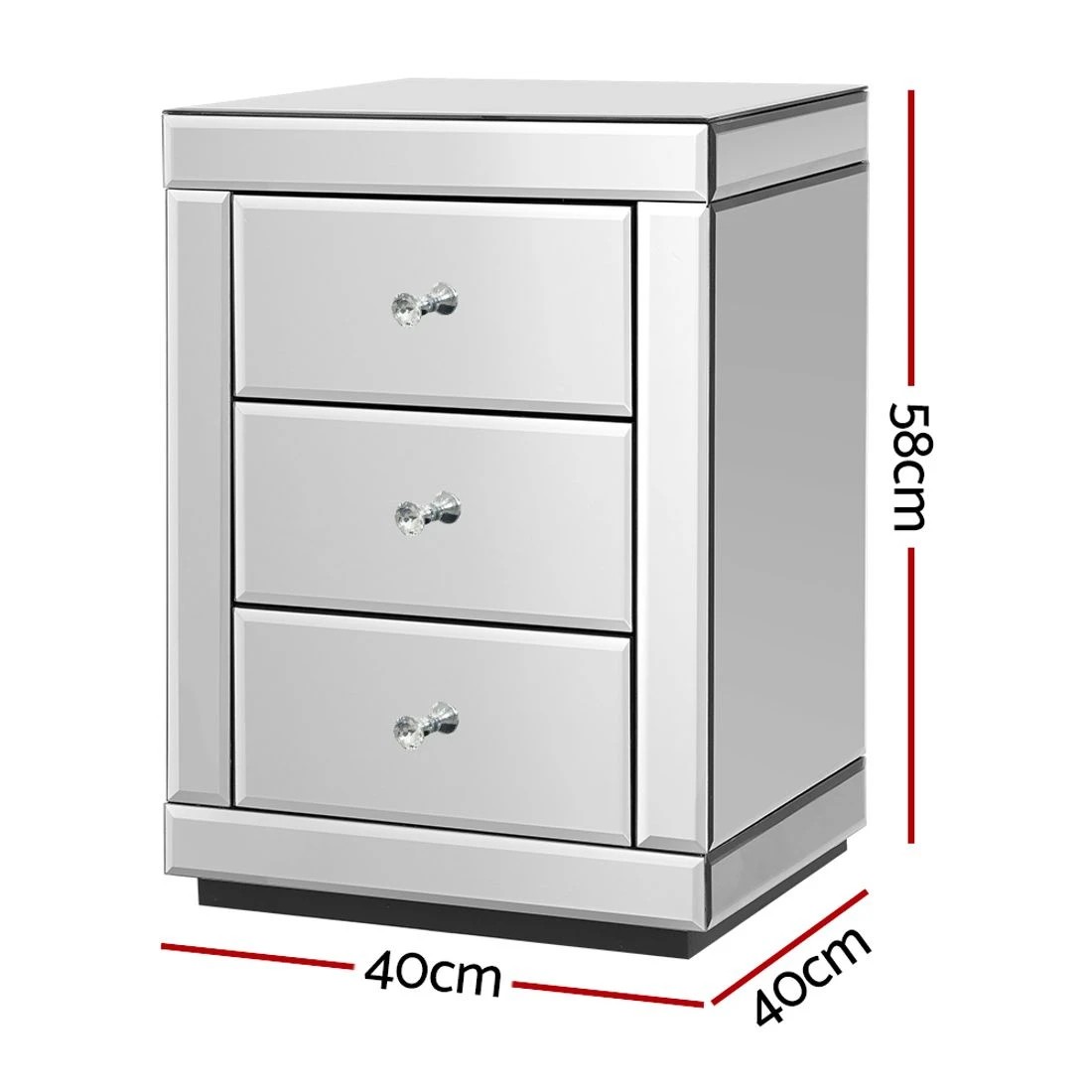 2 Artiss Bedside Table 3 Drawers Mirro - Silver, 2 of 8