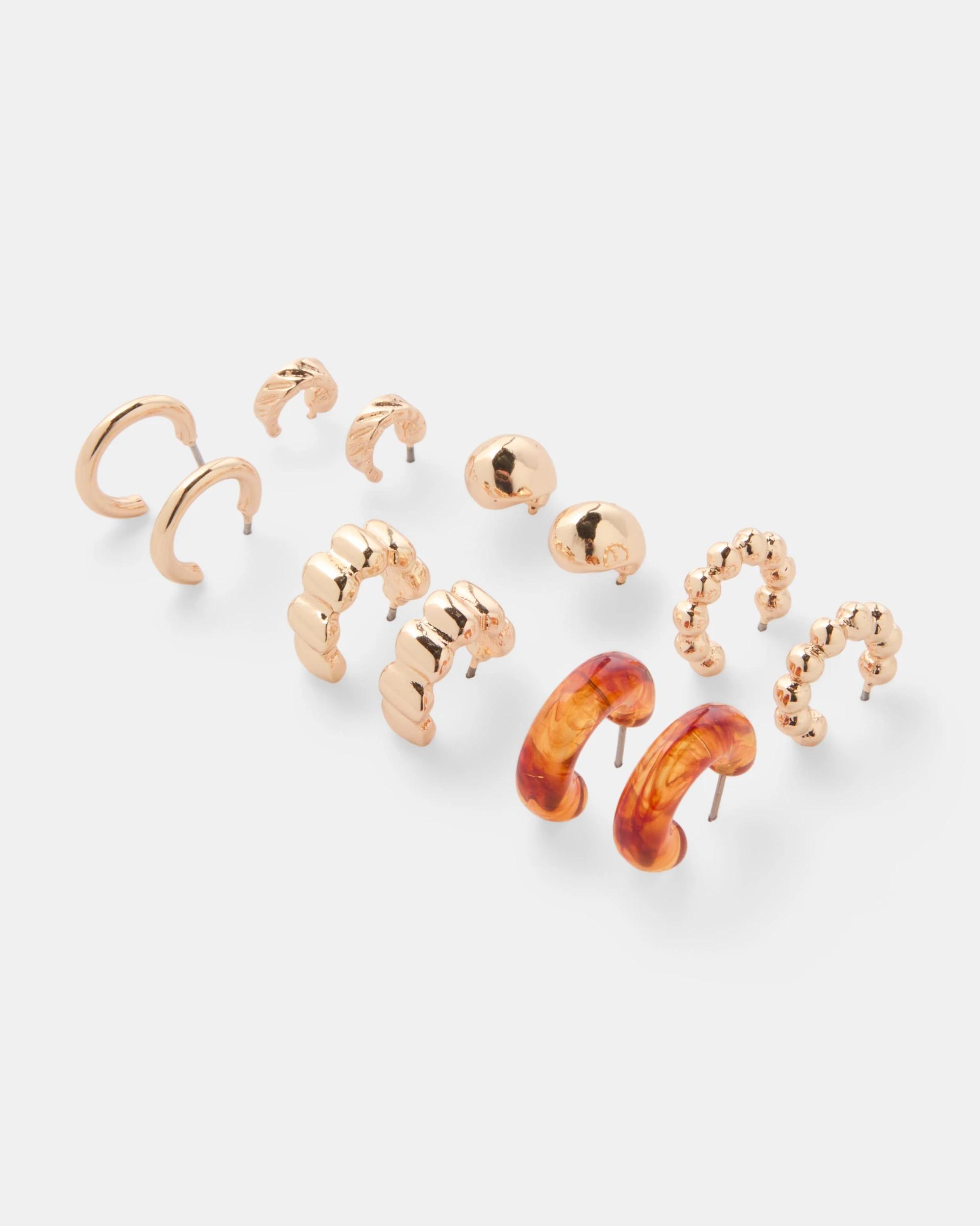 1 6 Pack Resin Hoop Earrings - Gold Tone Gold, 1 of 3