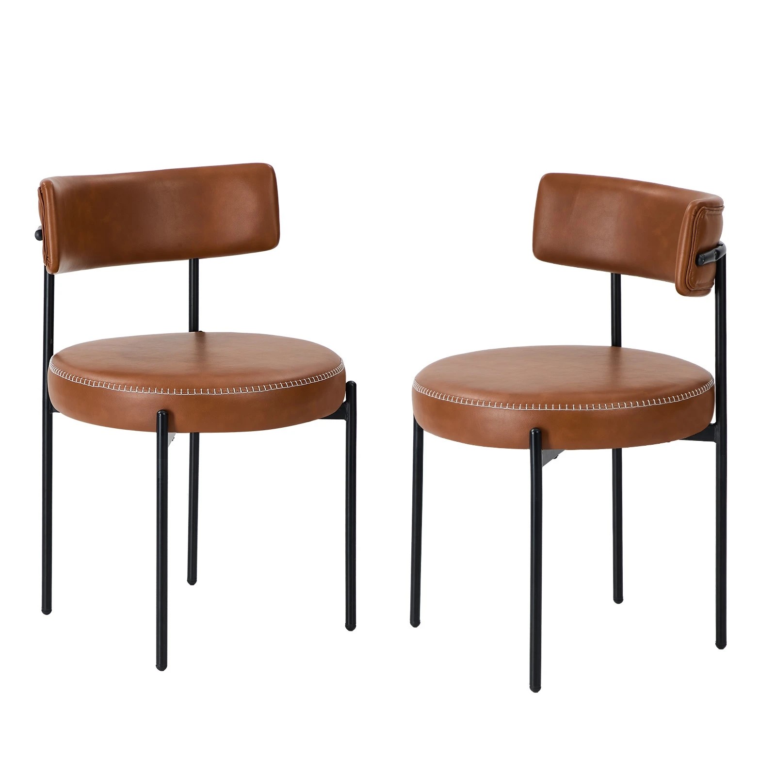 1 Oikiture 2x Dining Chair Round Kitchen Lounge Seats PU Leather - Brown, 1 of 9