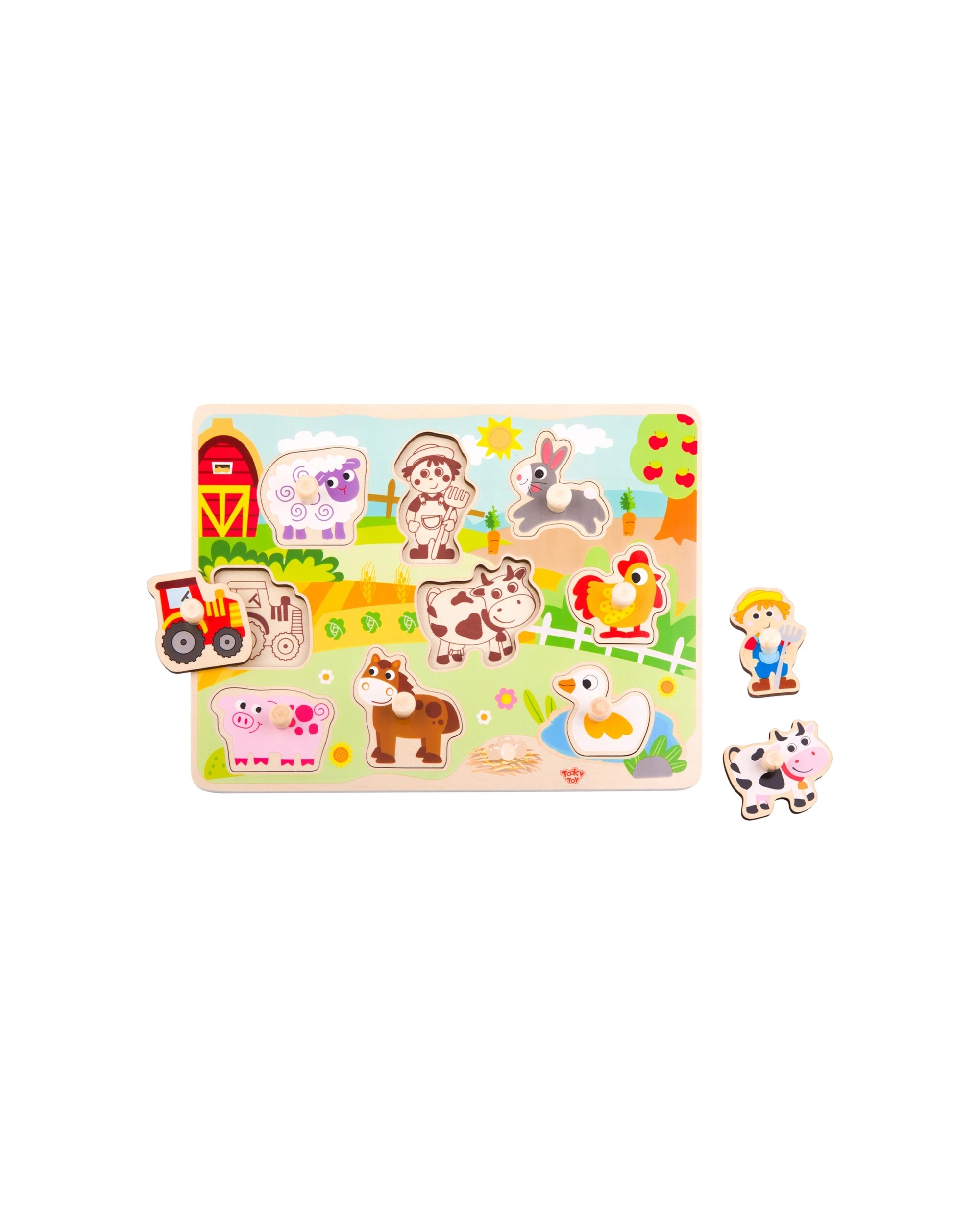1 Tooky Toy Wooden Farm Peg Kids Toddler Learning Play Puzzle Board 30cm - Multi, 1 of 3