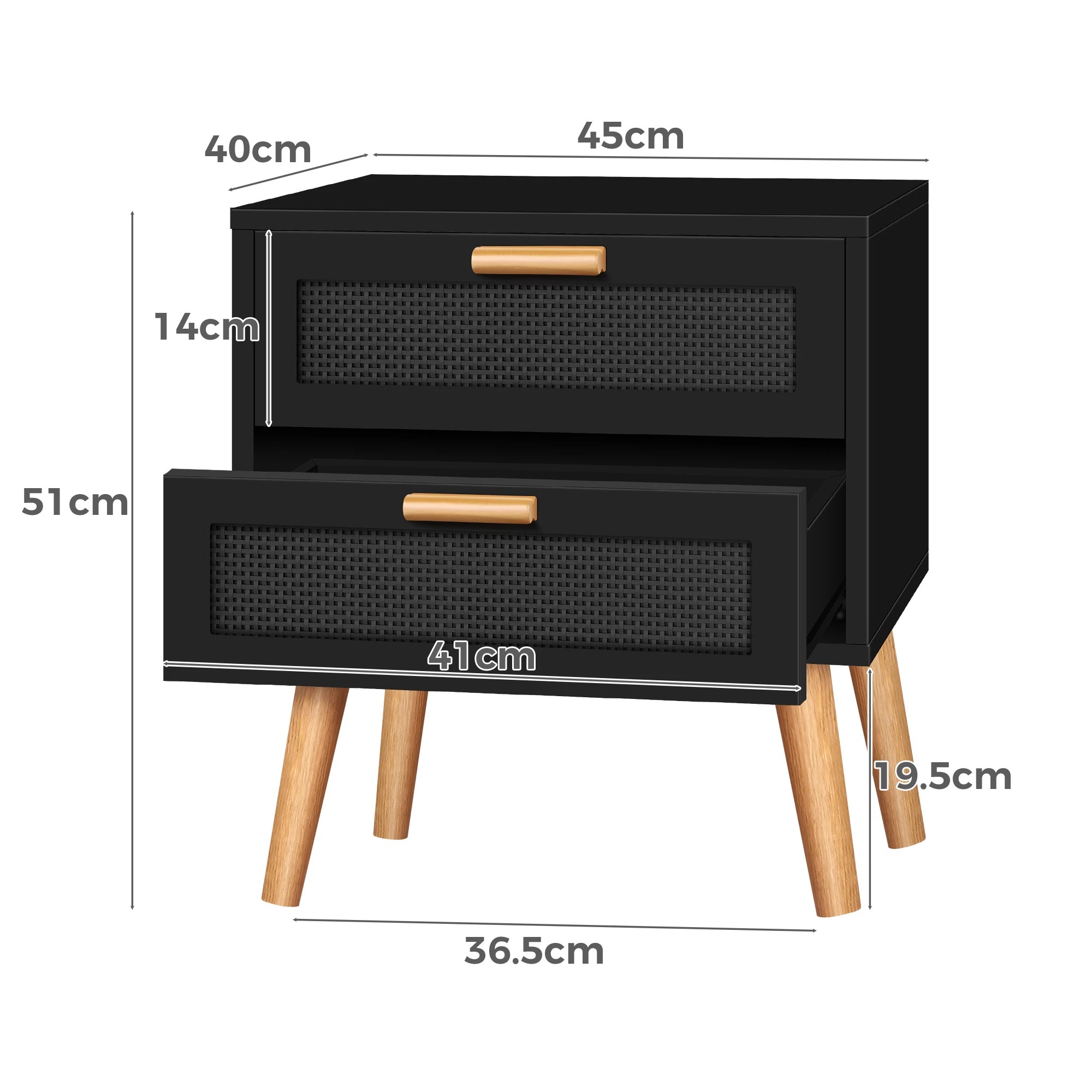 9 Alfordson Bedside Table Nightstand Side Storage Cabinet Boho Rattan - Black, 9 of 10