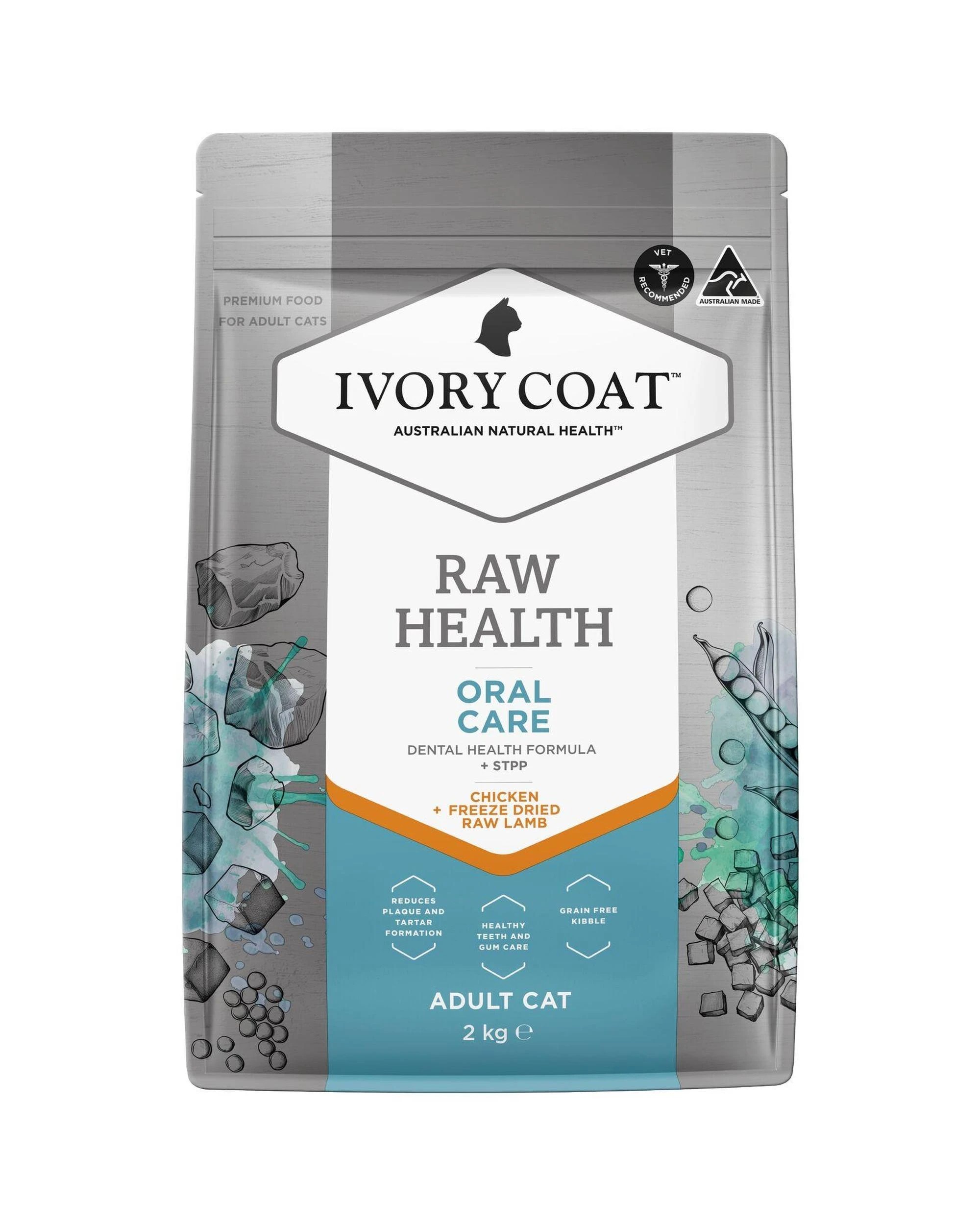 1 Ivory Coat Adult Raw Health Oral Care Cat Food Chicken + Raw Lamb 2kg, 1 of 6