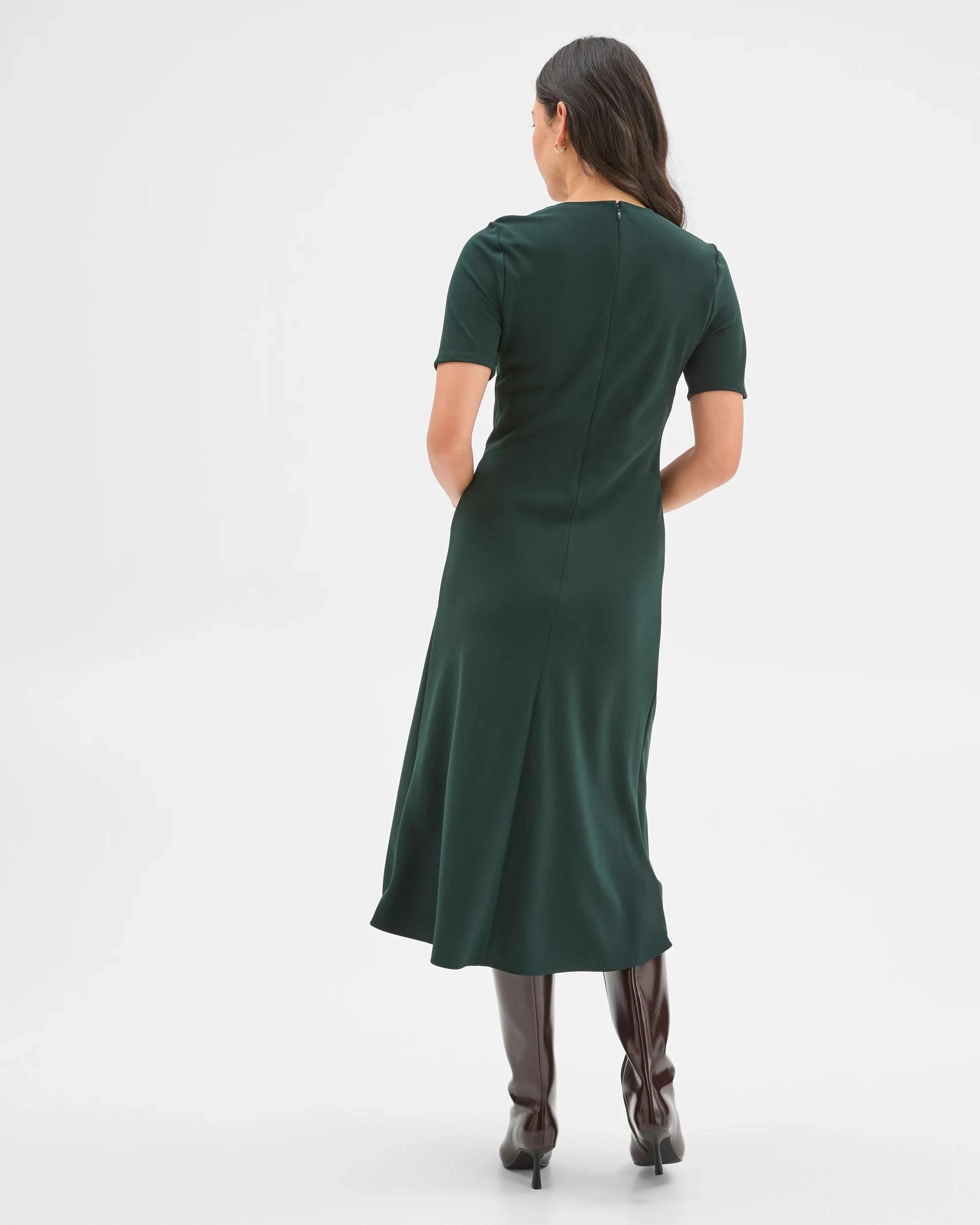 5 Preview Short Sleeve Midi Crepe Woven Dress MID JADE, 5 of 5
