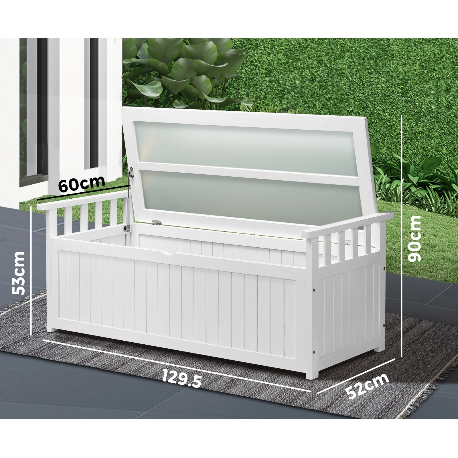 2 Livsip Outdoor Storage Box Garden Bench Wooden Cabinet Container Chest Toy Tool - White, 2 of 7
