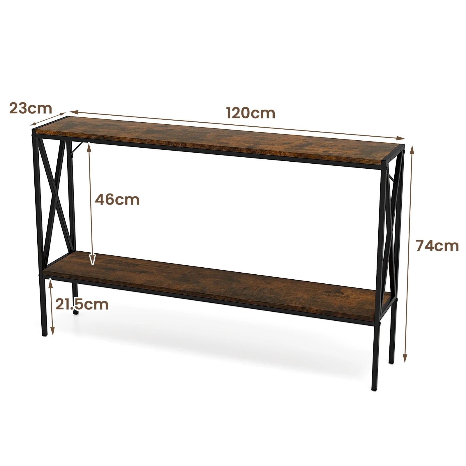 2 Costway Metal 2-Tier Console Table Narrow Sofa Side Table Entry Hallway, 2 of 4
