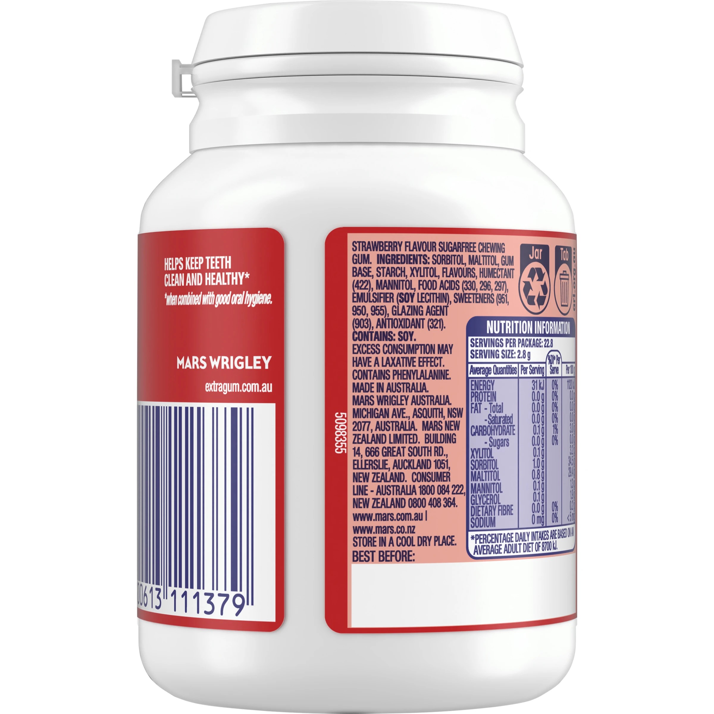 2 46 Piece Wrigley's Extra Strawberry Flavour Sugarfree Chewing Gum 64g, 2 of 5