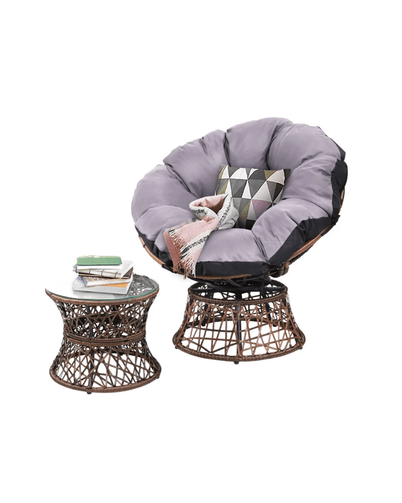 Gardeon Outdoor Lounge Setting Papasan Chair Wicker Table Garden Furniture - Brown