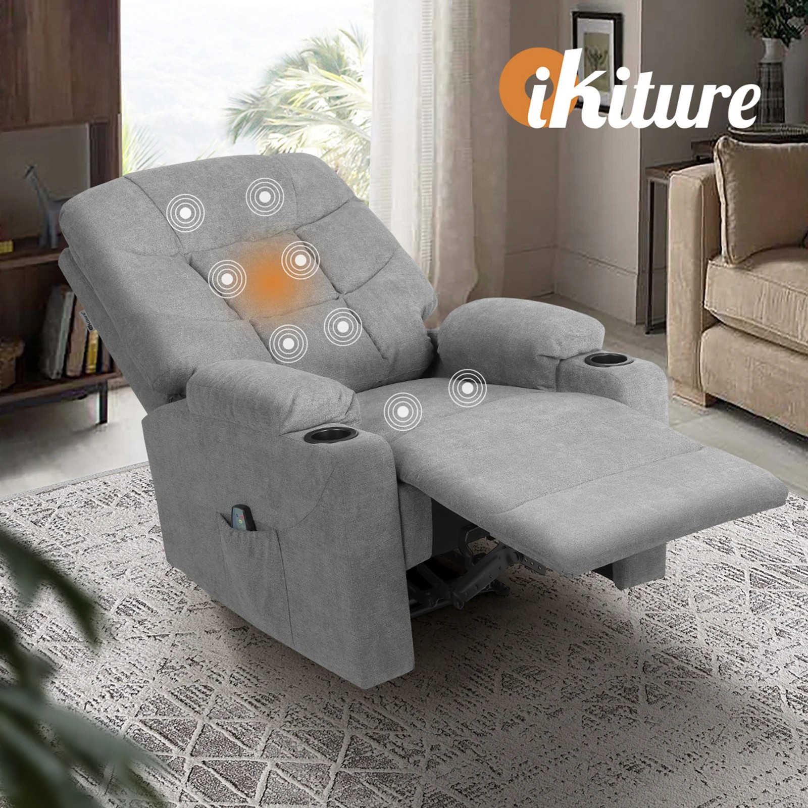 5 Oikiture Recliner Chair Electric Massage Chair Heated Polyester
 - Grey, 5 of 7