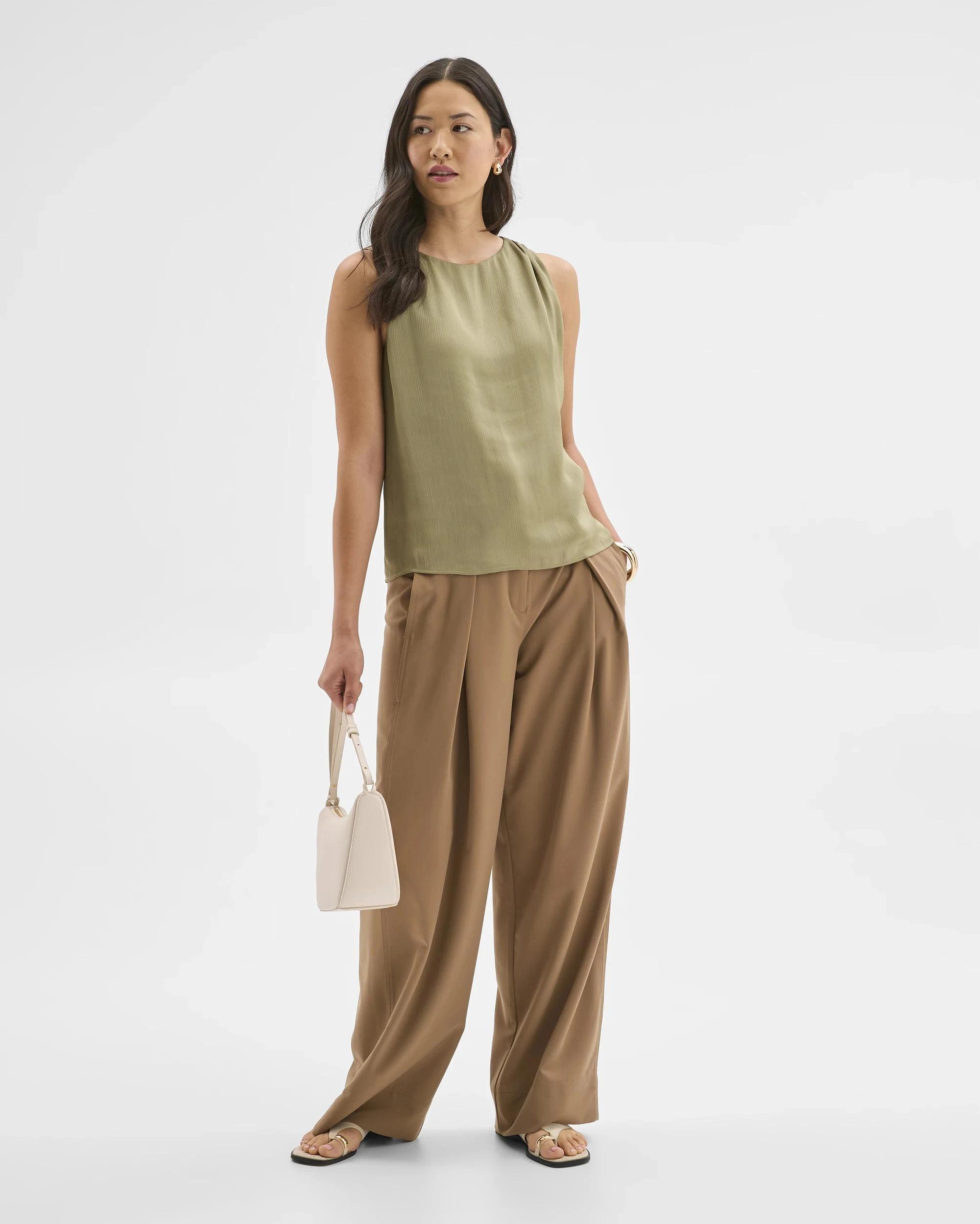 2 Preview Sleeveless Shoulder Pleat Detail Blouse MOSS, 2 of 8