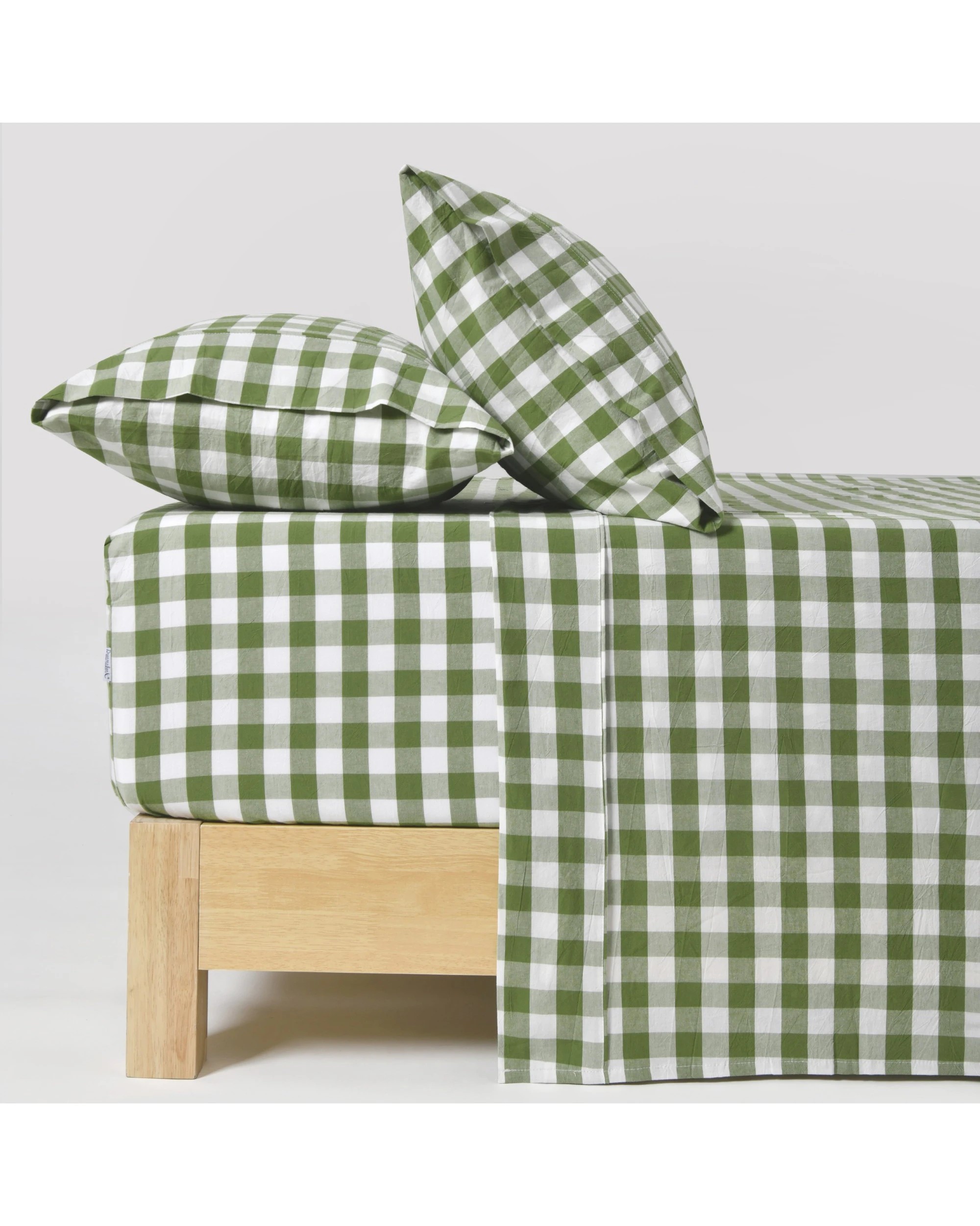 1 Dreamaker Lola Yarn Dyed Washed Cotton Gingham Sheet Set - Queen Bed - Olive, 1 of 7