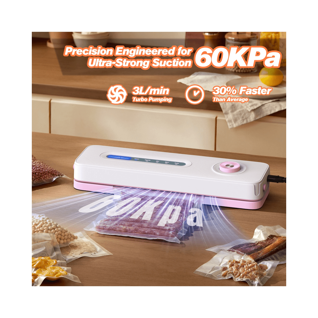 3 Advwin Vacuum Sealer Machine, 60kpa Food Sealer With 20 Vacuum Bags, Pink, 3 of 7