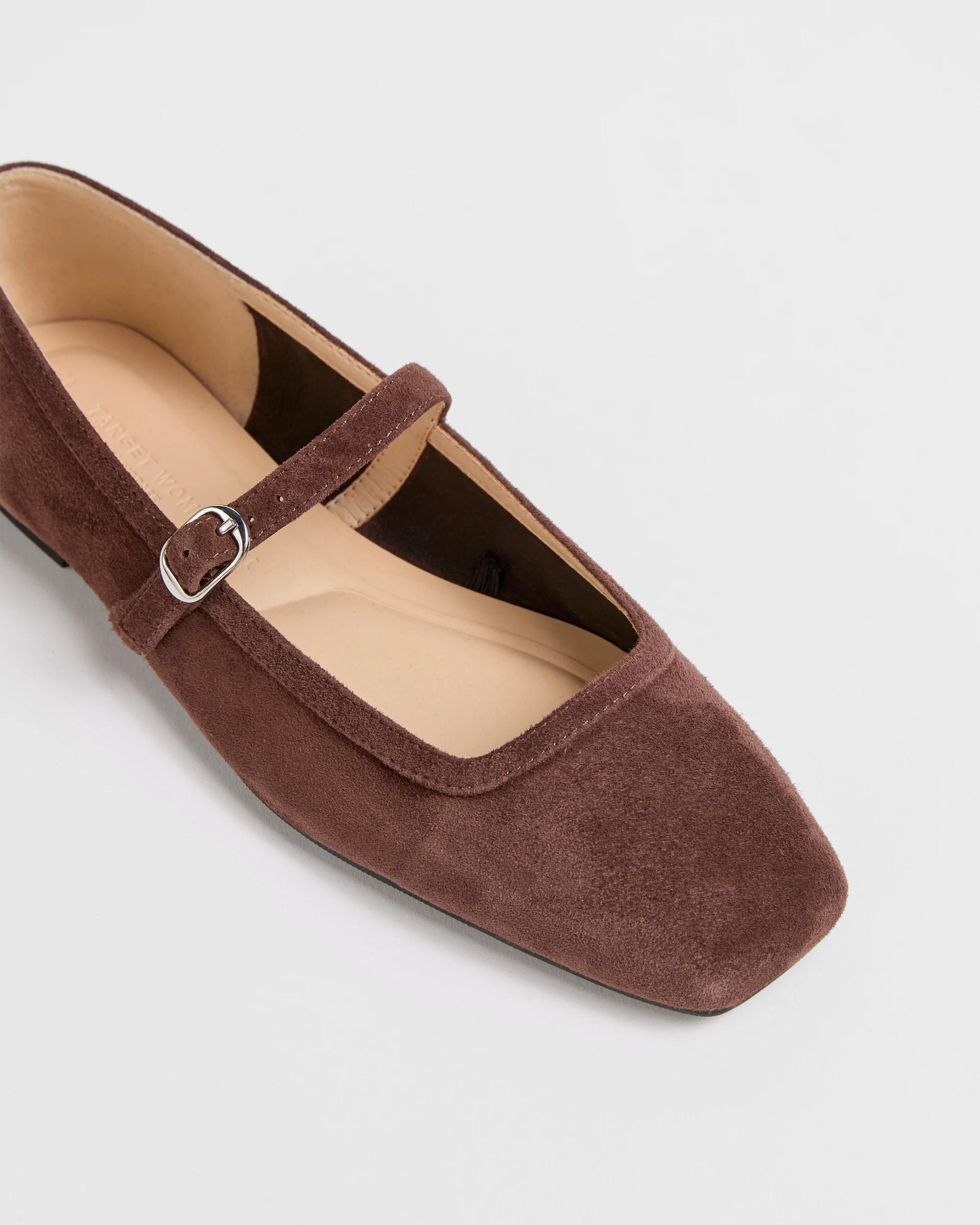 3 Target Woman Genuine Leather Mary Jane Strap Ballet Flats DARK CHOCOLATE SUEDE, 3 of 3