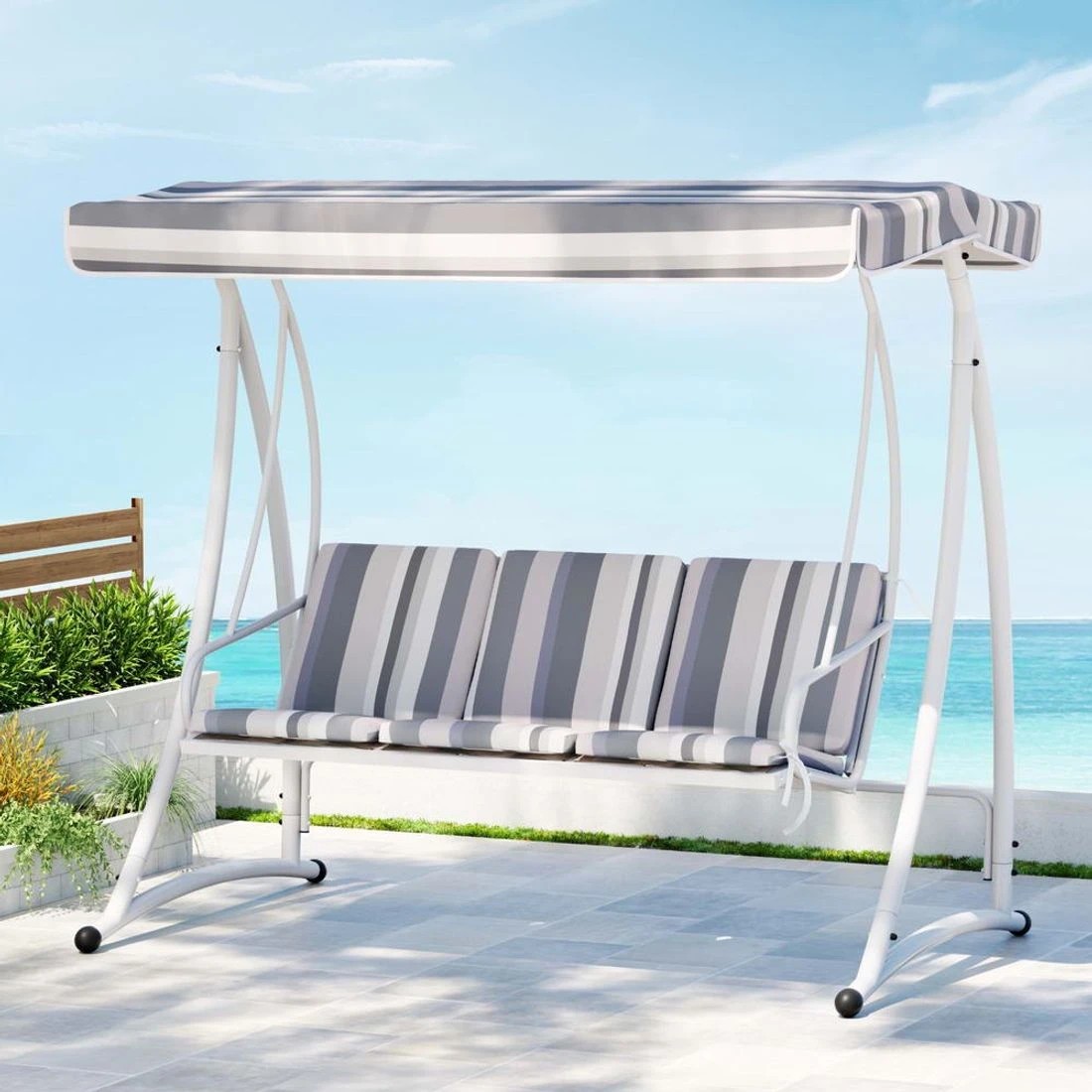 3 Gardeon Outdoor Swing Chair Garden Bench Furniture Canopy 3 Seater - White, 3 of 5