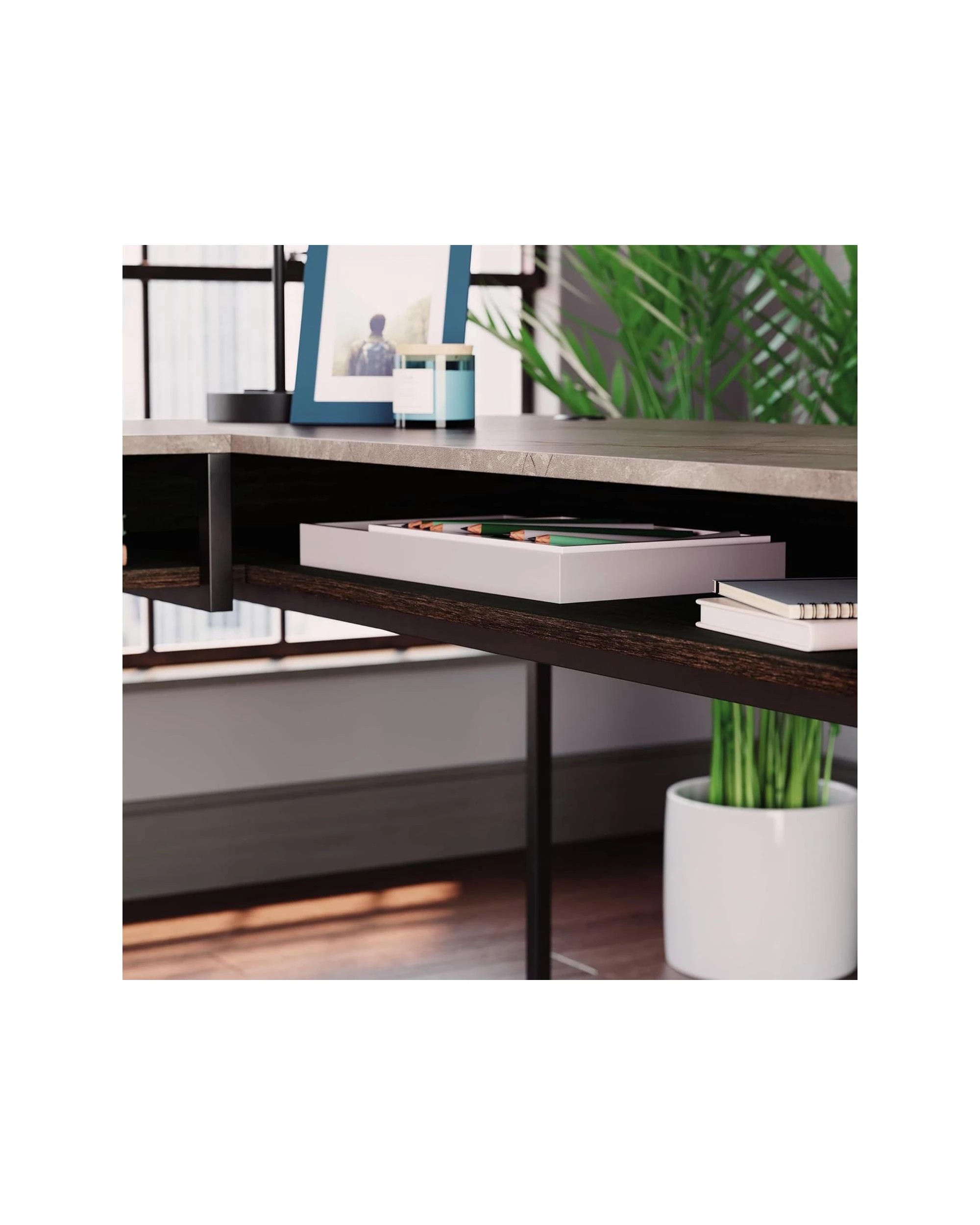 5 Sauder Corner L-Shaped Home Office Desk Study Table Woodgrain and Black - Brown, 5 of 9