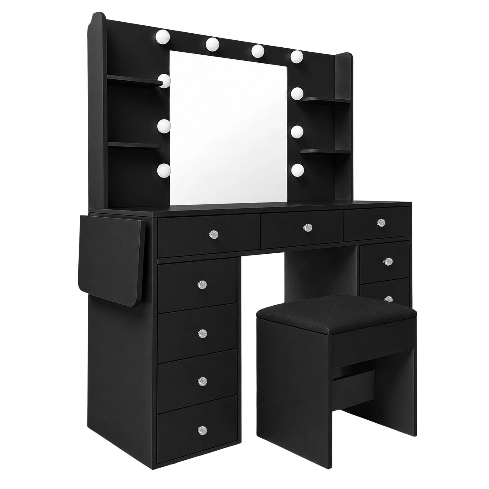 4 Ausway Luxury Vanity Table and Dressing Stool Set with 10 LED Lighted Hollywood Mirror 11 Drawers 4 Shelves, 4 of 7