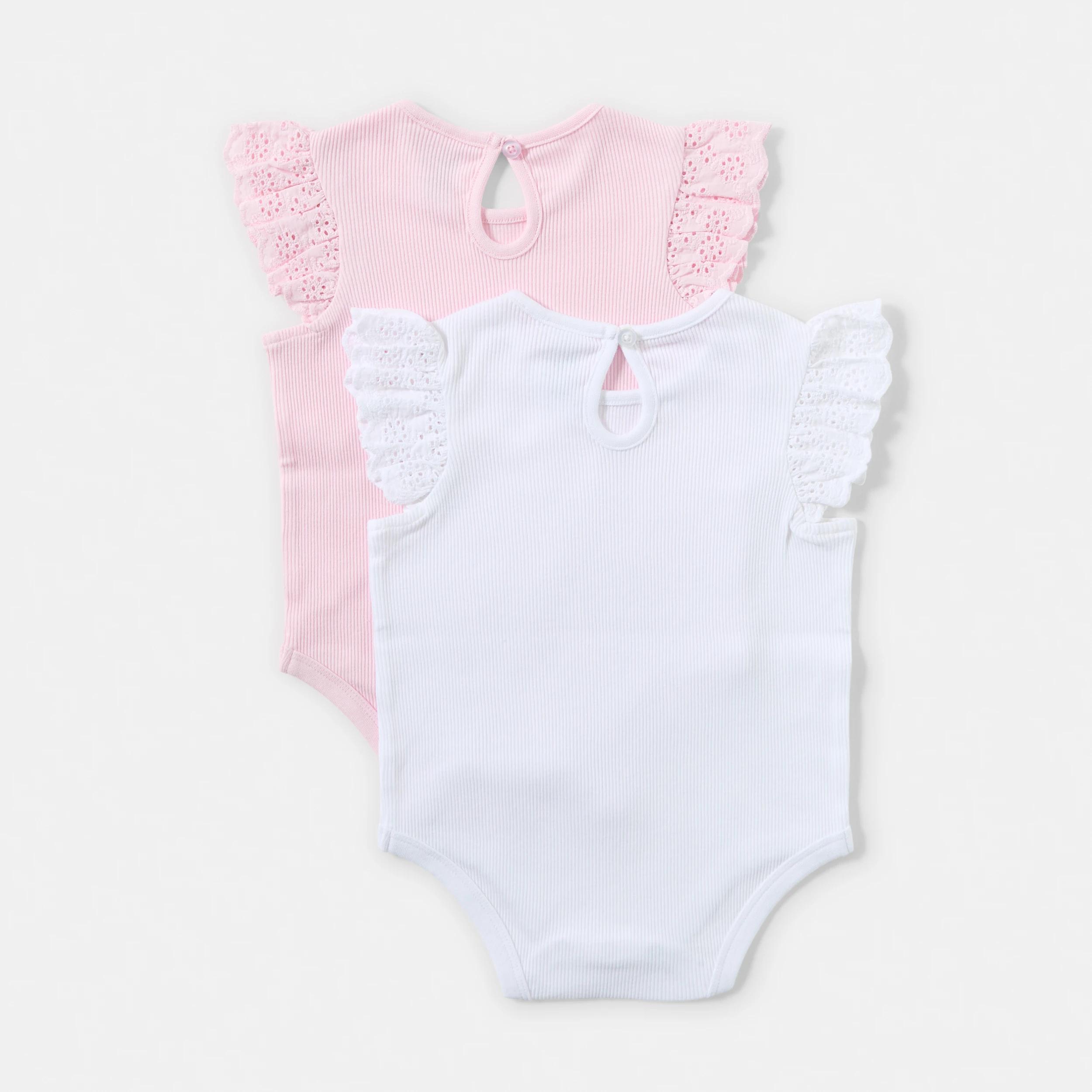 2 2 Pack Sleeveless Broderie Bodysuits PINK MULTI, 2 of 6