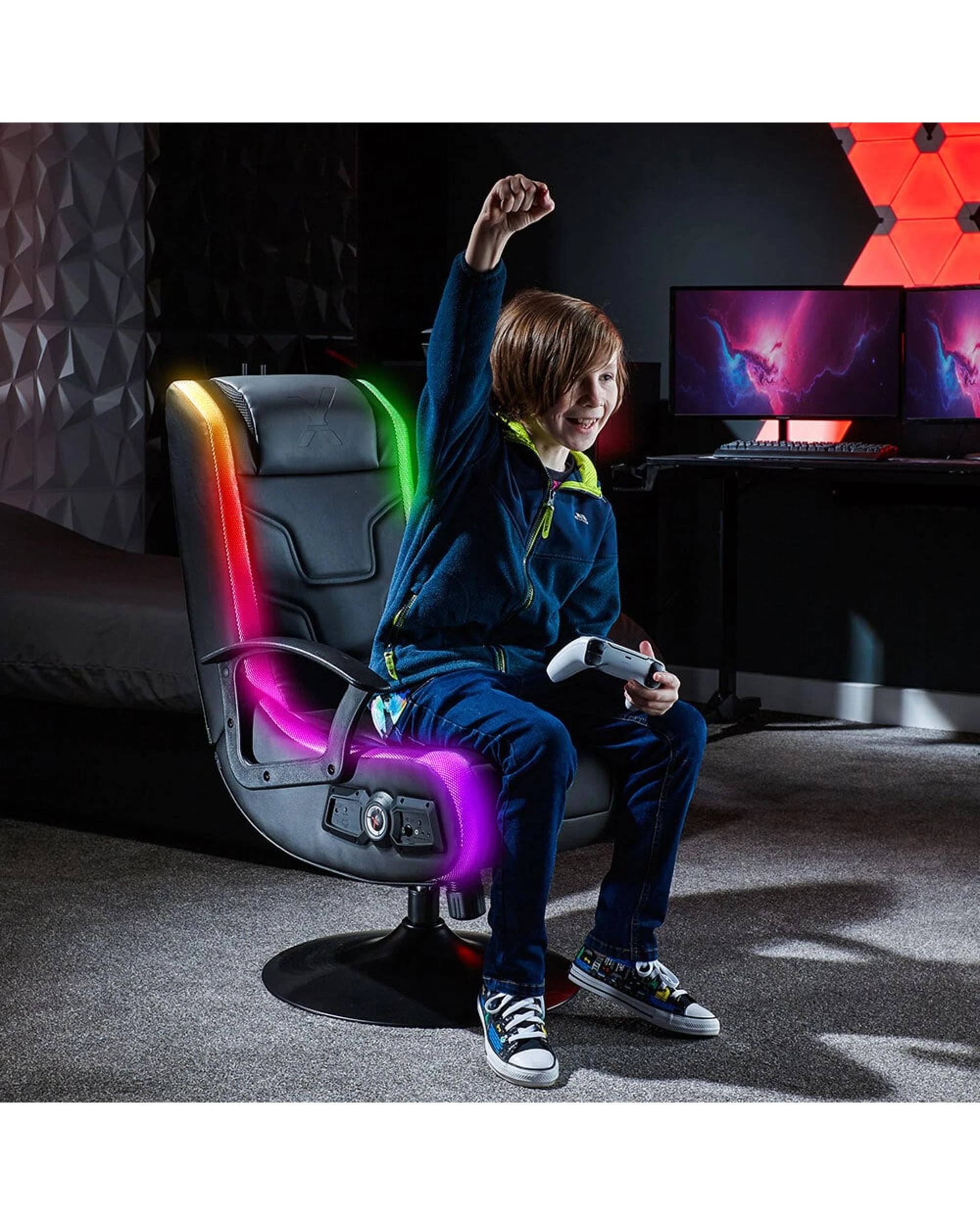 2 X Rocker Veleno 2.1 Audio Junior Gaming Chair with RGB - Black, 2 of 7