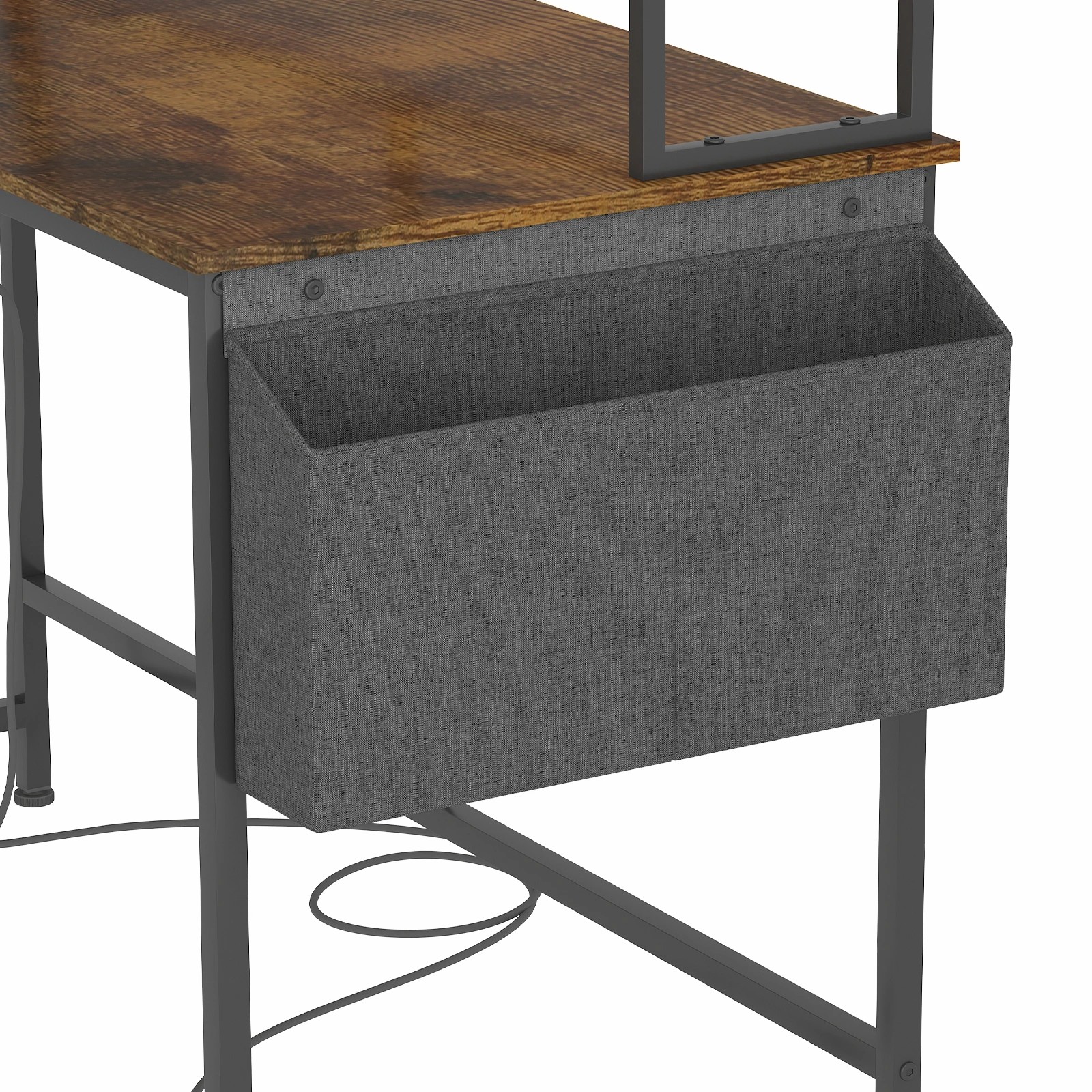 9 Advwin 170cm L Shaped Gaming Desk With Led Lights & Power Outlets Reversible Storage Shelf Computer Corner Desk Walnut, 9 of 10
