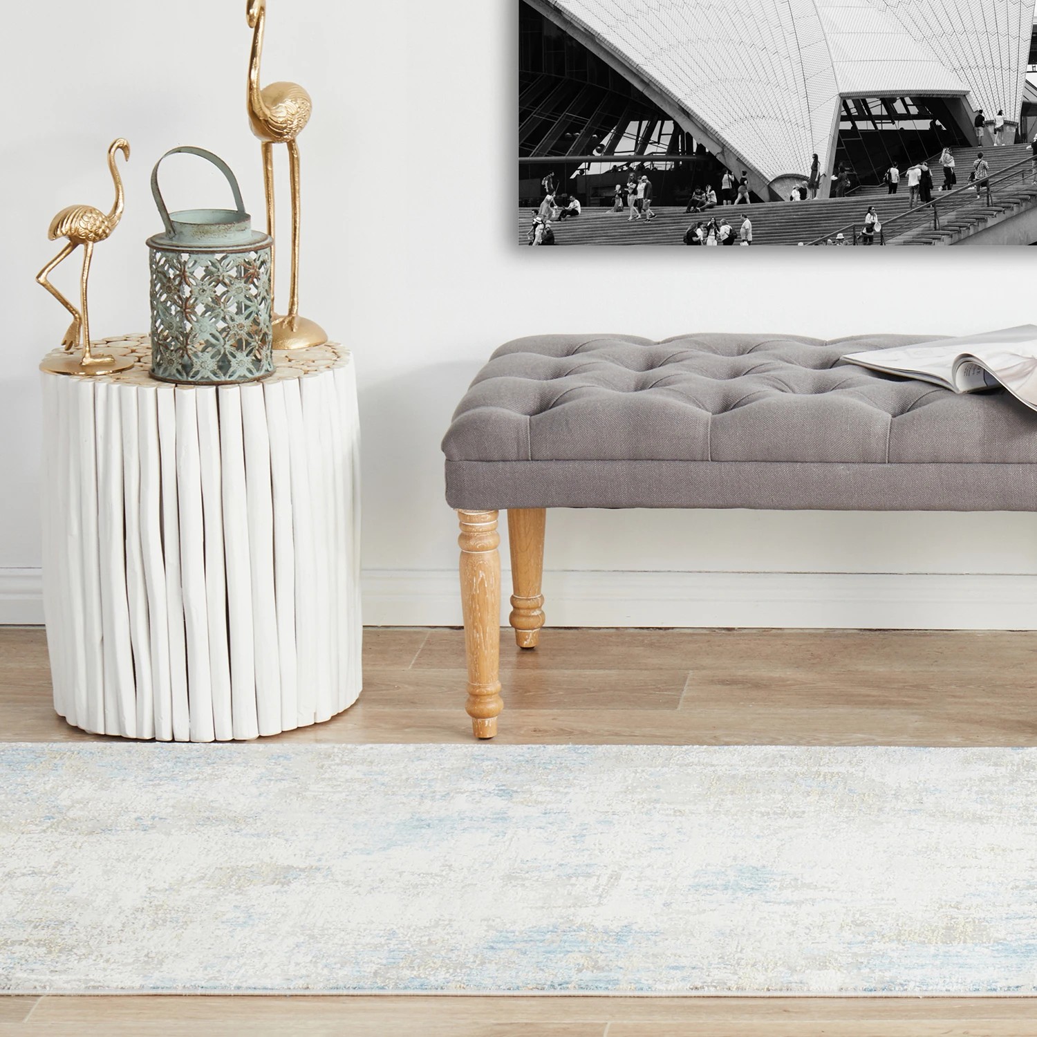 4 Common Ground Rugs Glimmers 108 300x80cm Runner - Medium Bamboo Silk Power Loomed Rug - Blue, 4 of 9