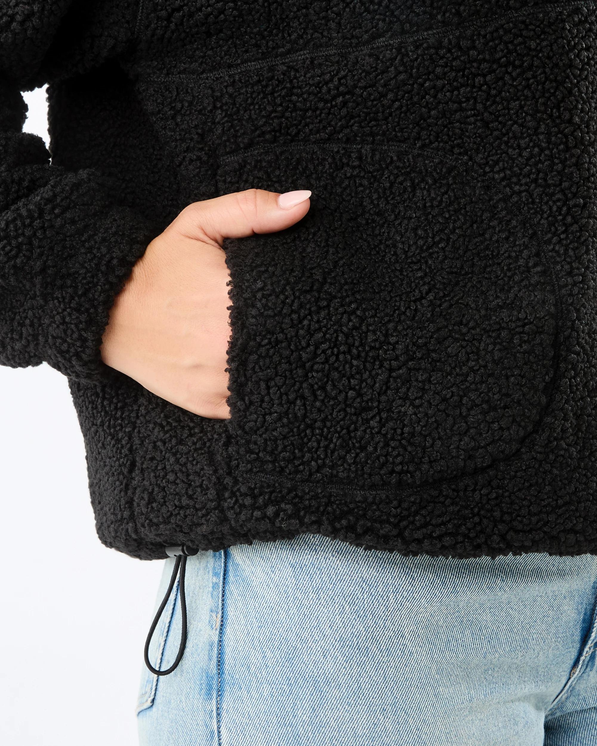 6 Long Sleeve Quarter Button Through Boucle Sweatshirt Black, 6 of 7